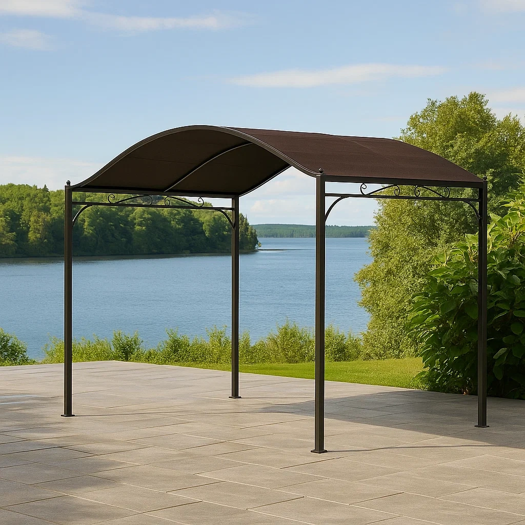 Pergola métallique, structure en acier noir, toiture en toile marron, autoportante, 3 x 2,5 x 3 m, pour terrasses et jardins - 74seVvtaRgIS