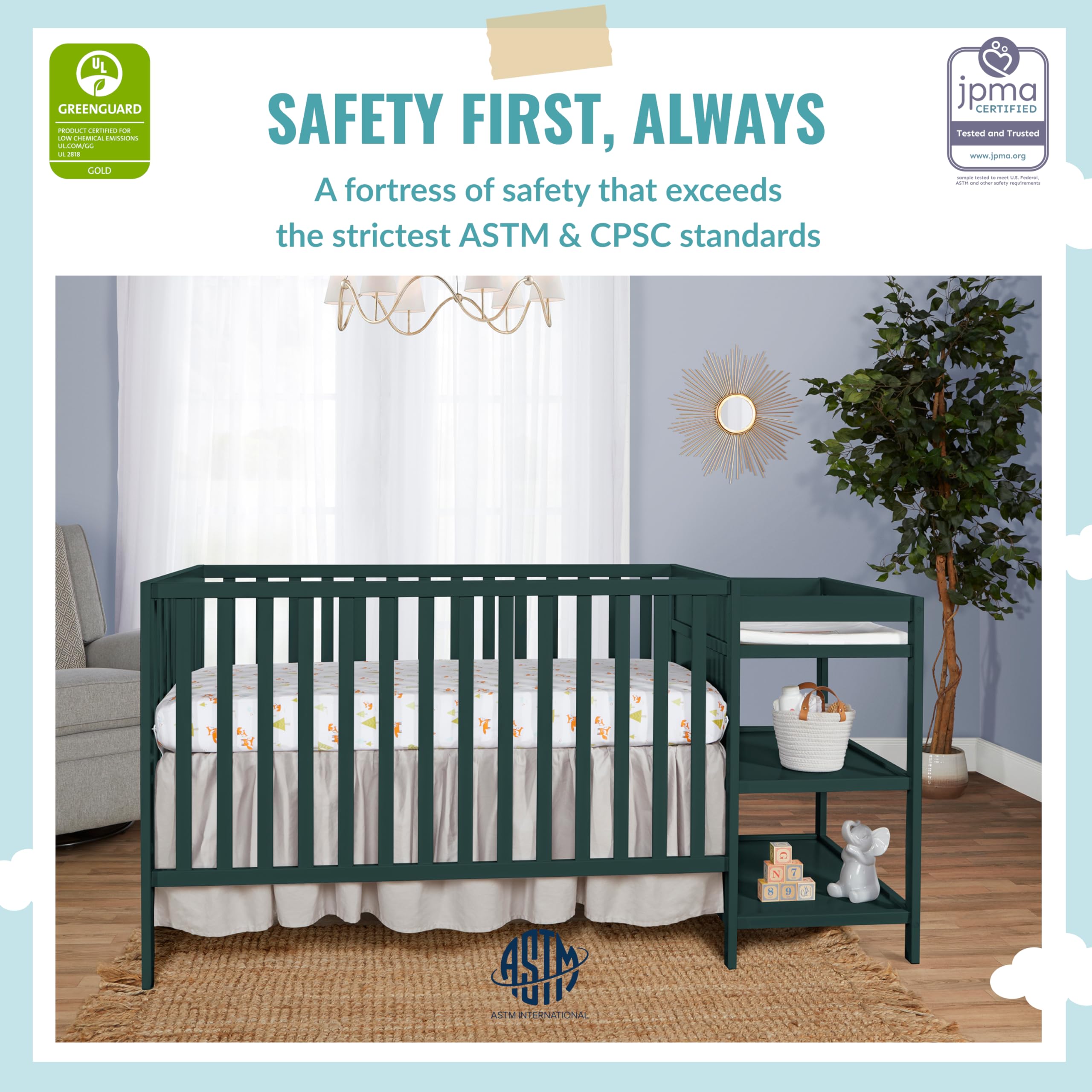 Synergy 2025 Umbaubares Kinderbett mit Wickeltisch. Olivgrün