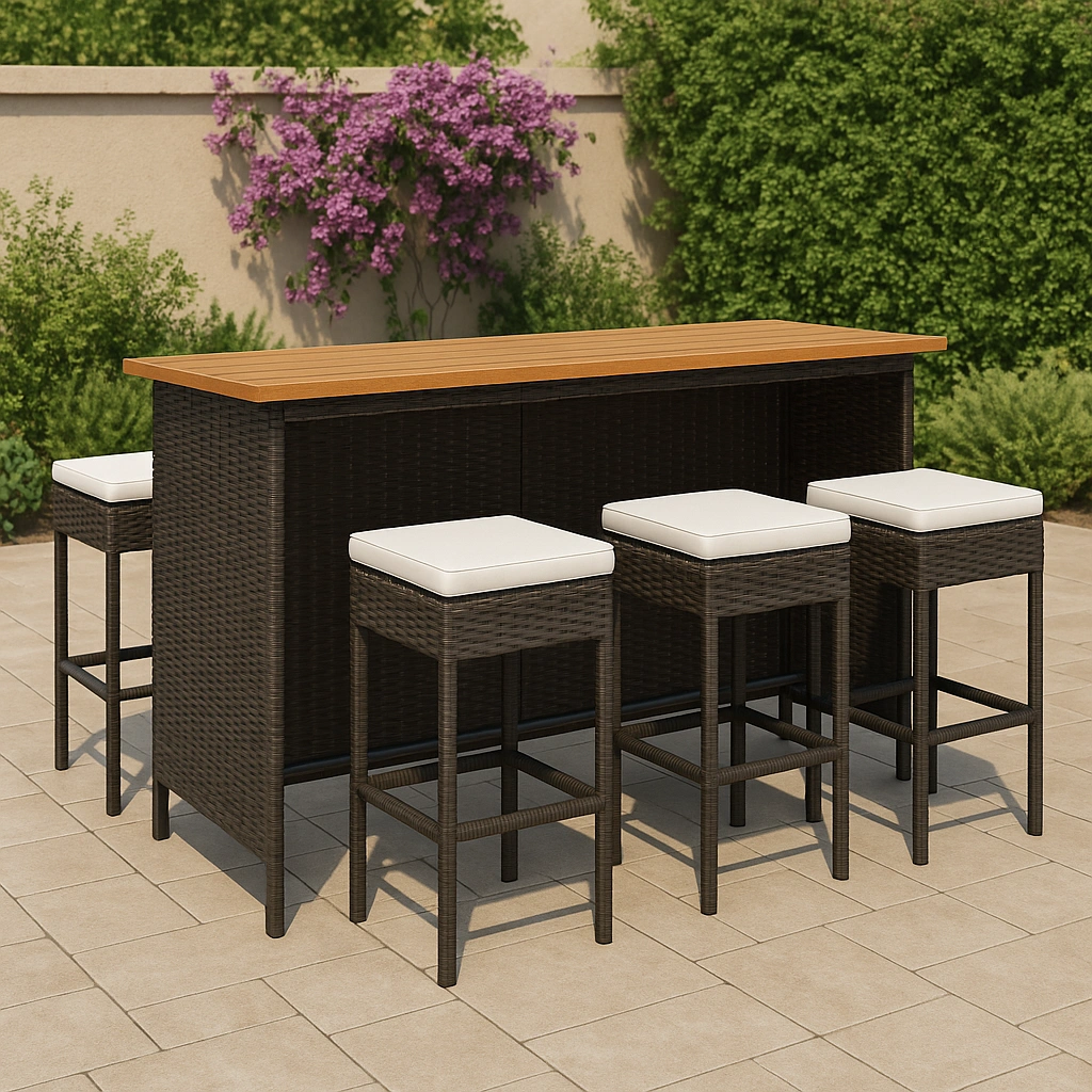 Ensemble de bar de jardin extérieur en rotin synthétique marron/beige