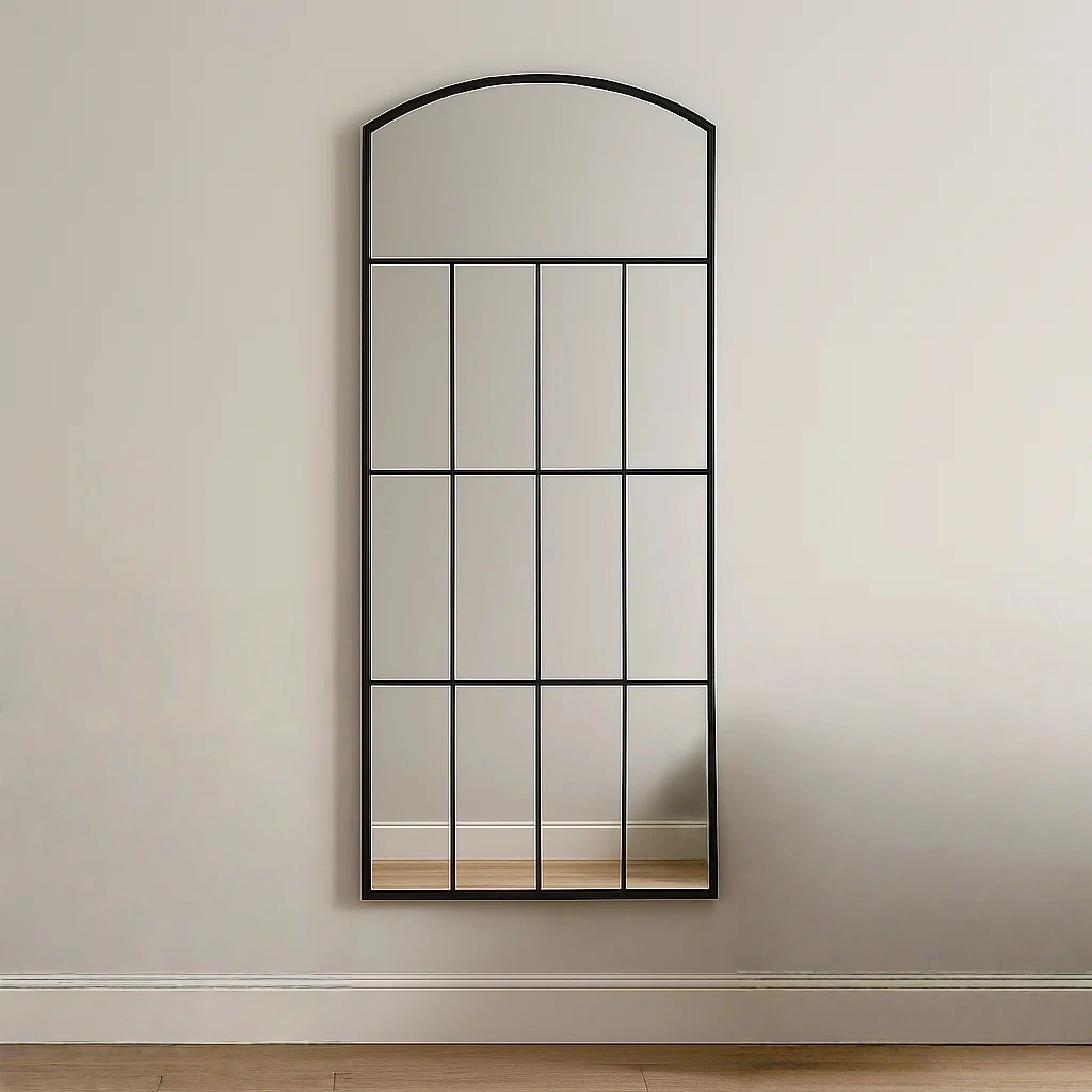Miroir mural noir en métal et verre, idéal pour le salon, 71 x 7 x 170 cm