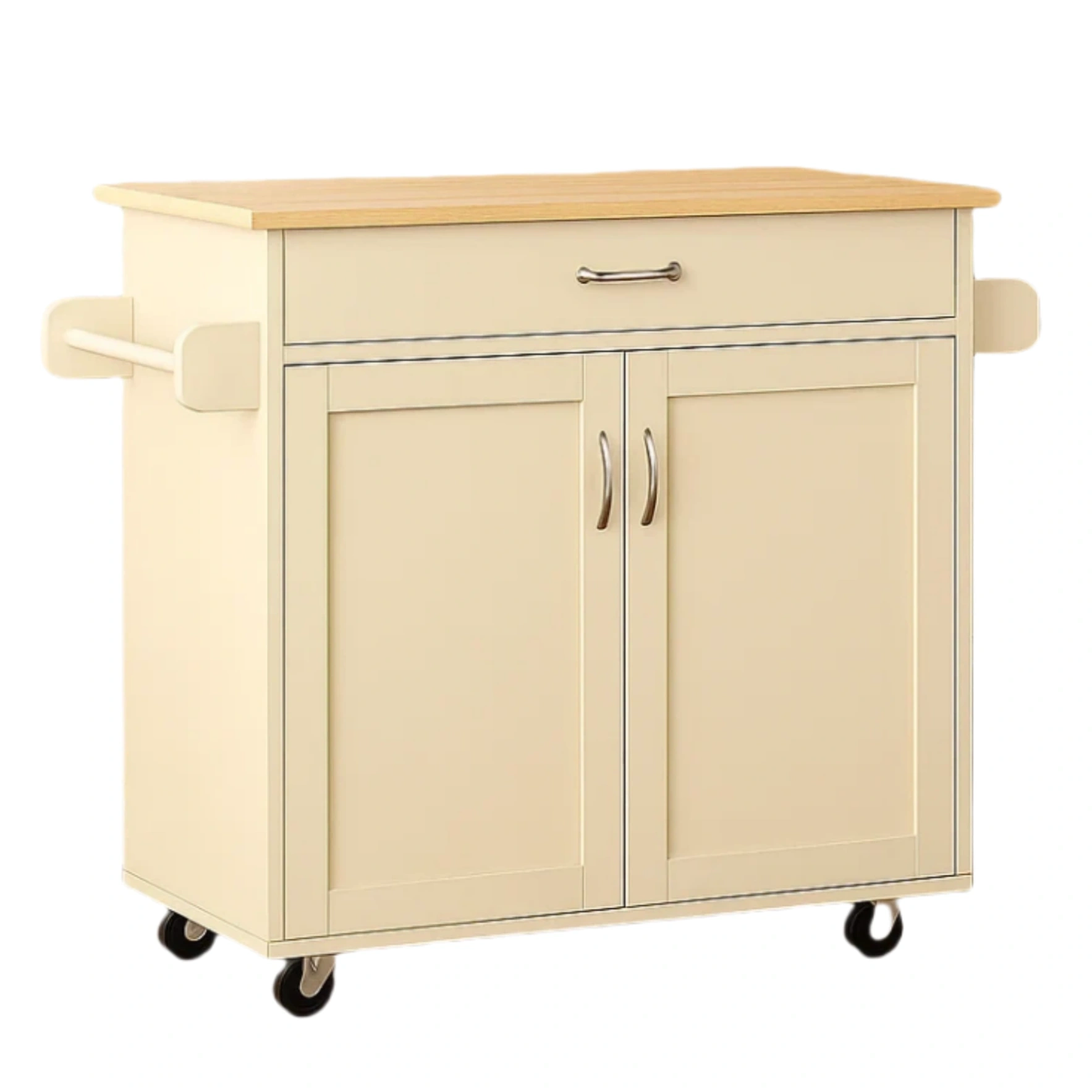 Îlot de cuisine sur roulettes, en bois et MDF, couleur crème, avec 1 tiroir et 2 portes, dimensions 80 x 45 x 85 cm, pour le rangement de la cuisine. - 8wKmCVsAyIYR