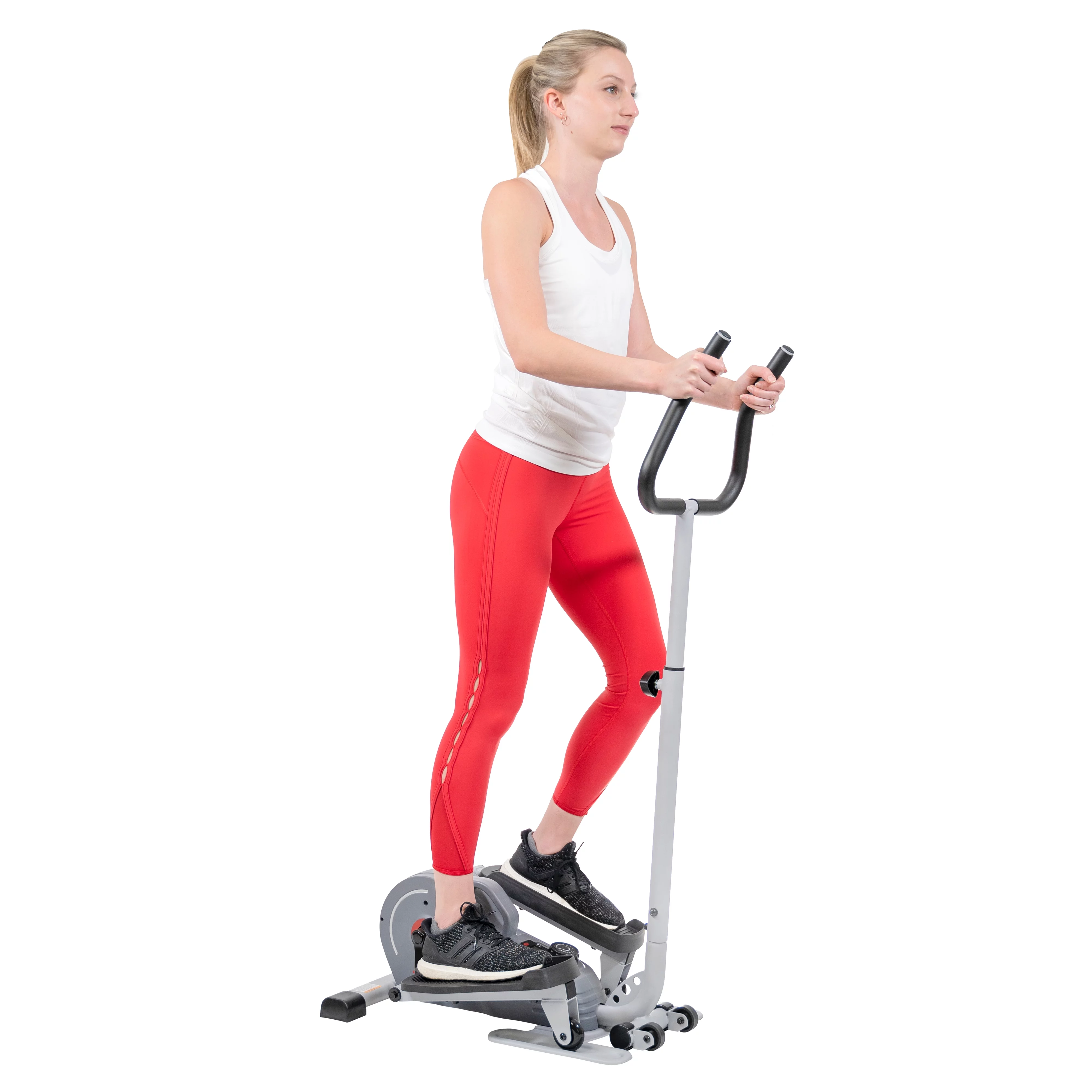 Sunny Health & Fitness Kompakter Magnet-Ellipsentrainer mit Griffen – Tragbarer Stepper für das Training zu Hause. Modell SF-E3988.