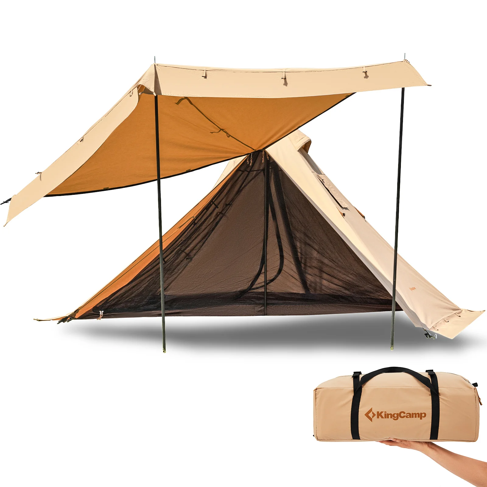 KingCamp Torino 2 (Modelljahr 2025) – Geräumiges 1-2-Personen-Zelt mit einfacher Einstangenkonstruktion, Kaminöffnung, winterfest, wasserabweisend und kompakt.