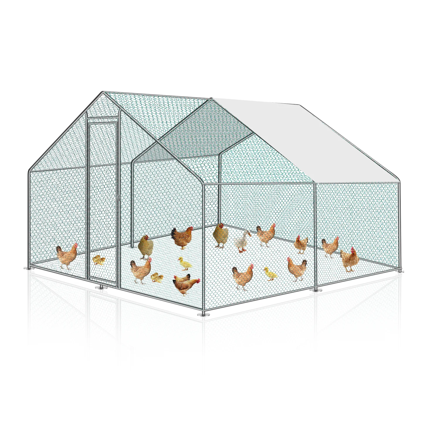 Sonnewelt 2025 Metall-Hühnerstall mit Markise, 3 x 3 x 2 m