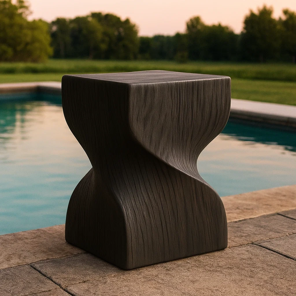 Table d'appoint d'extérieur, marron, pierre synthétique, terrasse, 36 x 36 x 46 cm