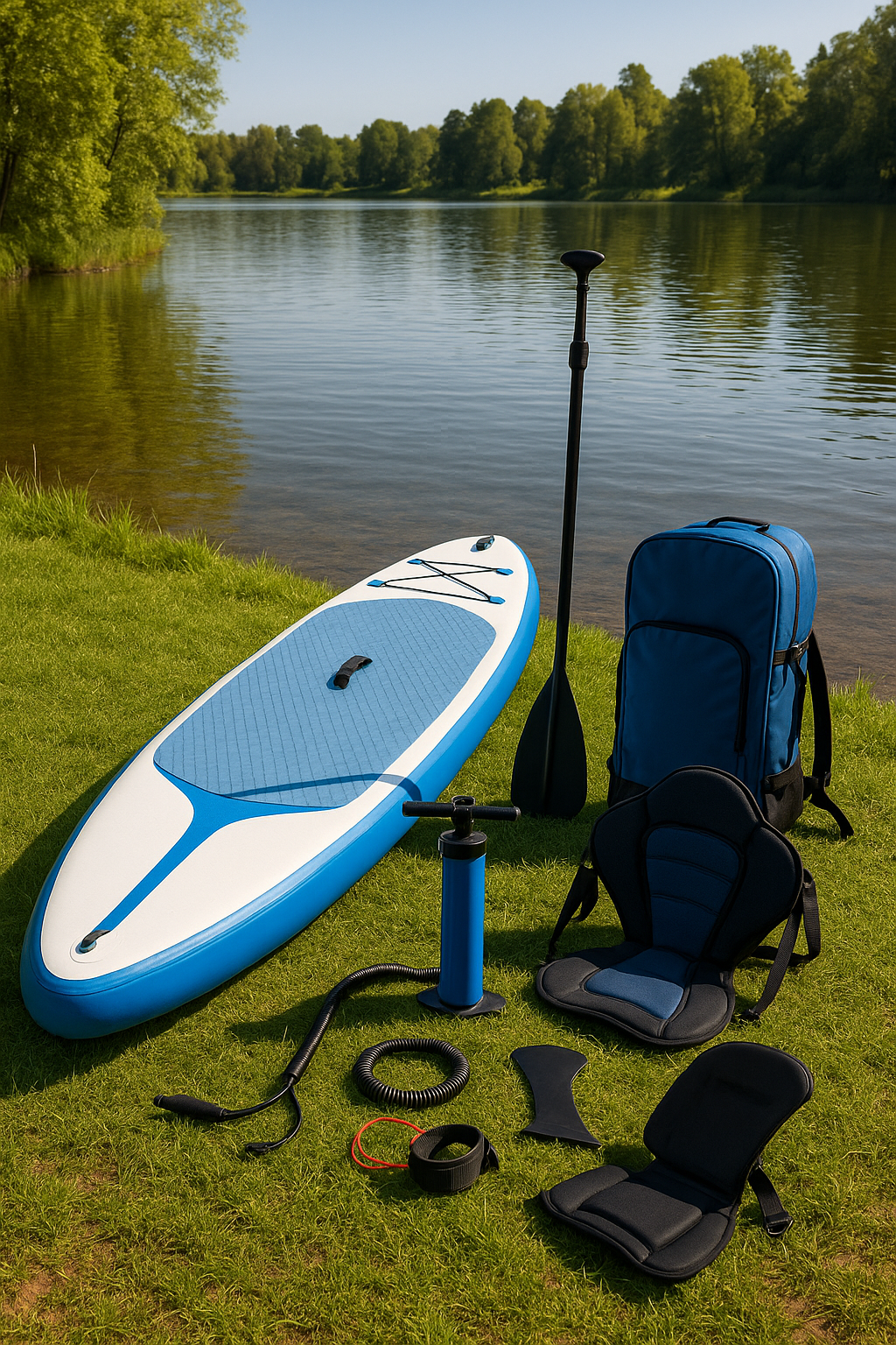 Planche de paddle gonflable en PVC bleu et blanc pour sports de plein air, idéale pour le lac, la plage et les voyages (320 × 81 × 15 cm) RPcyJcK563wZ