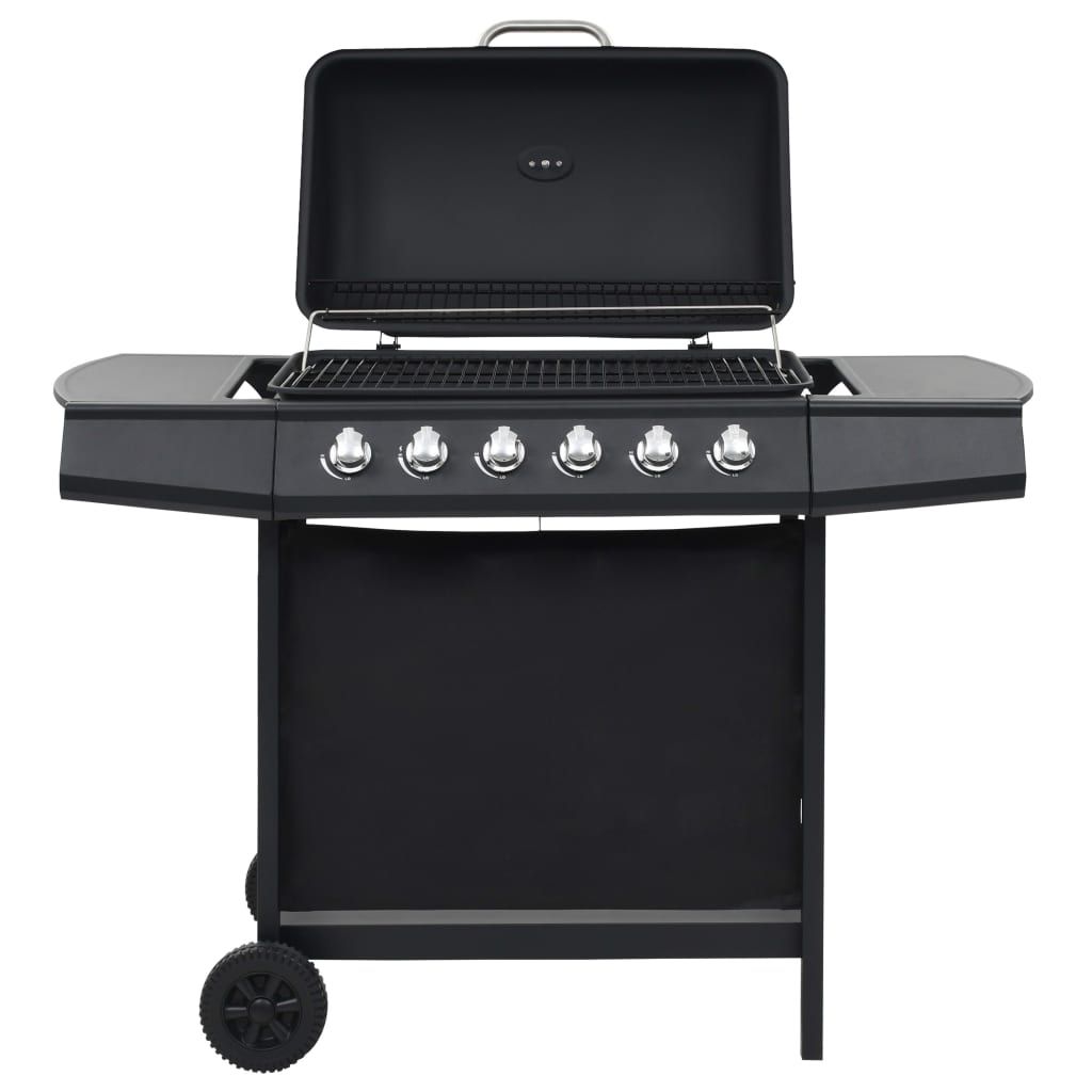 VidaXL Tragbarer Gasgrill mit 6 Grillzonen, Schwarzer Stahl