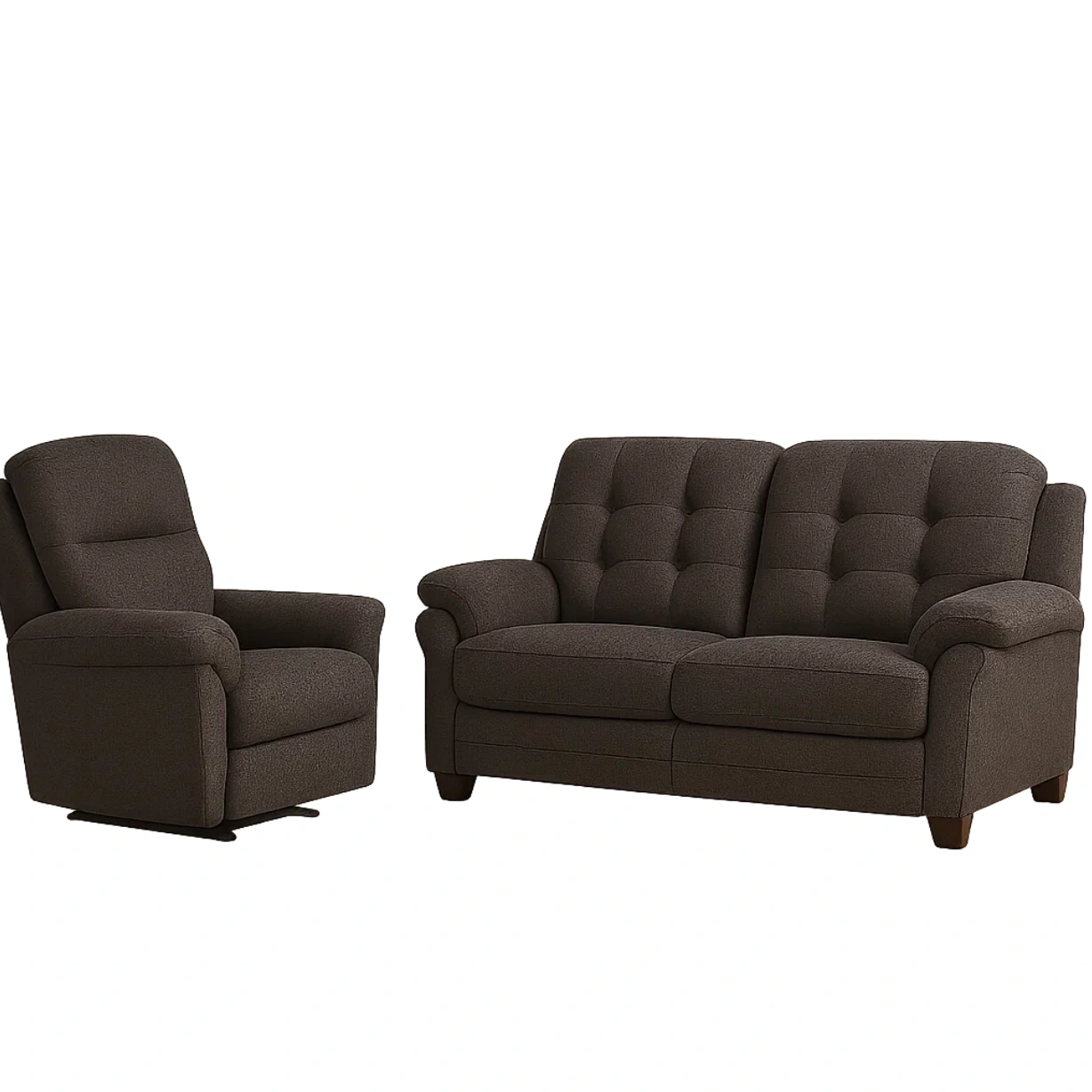 Ensemble canapé 3 places et fauteuil relax, structure en bois, coussins en mousse, tissu marron, pour salon, canapé 180 x 90 x 85 cm, fauteuil 90 x 90 x 85 cm - HD4P1nOPBYCB