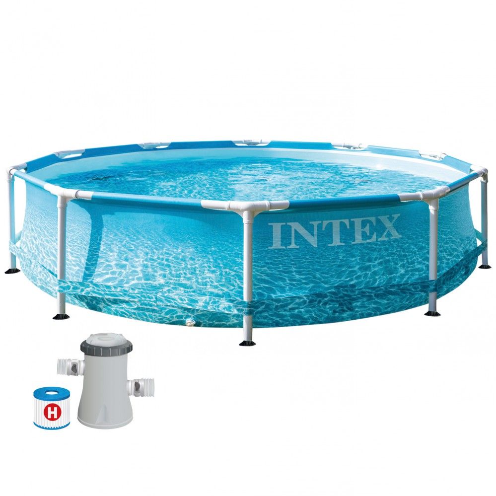 Intex Runder, röhrenförmiger PVC-Aufstellpool Ø305x76 cm Blau mit Filterpumpe
