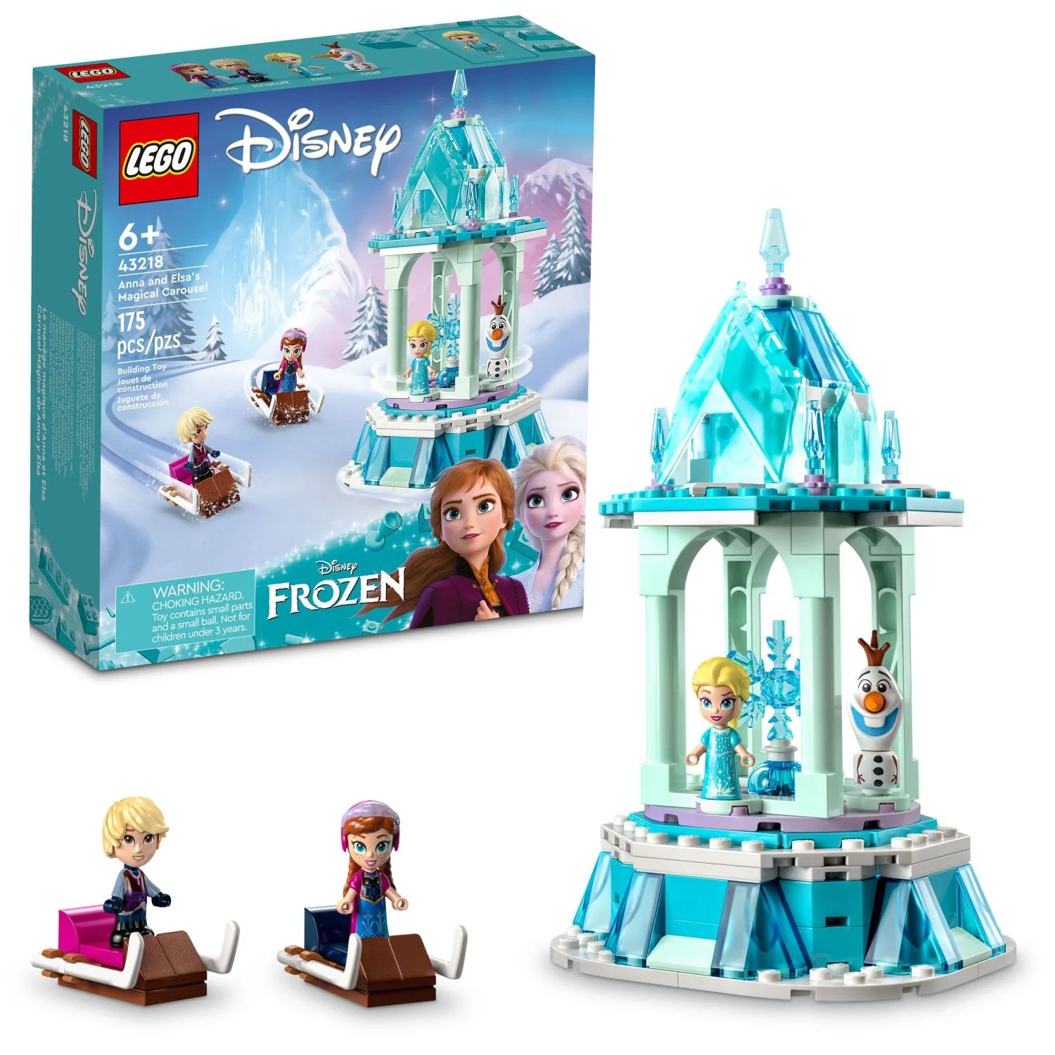 LEGO Disney Die Eiskönigin – Annas und Elsas magisches Karussell 43218 | Eispalast-Bauset mit den Disney-Prinzessinnen Elsa, Anna und Olaf | Tolles Geburtstagsgeschenk für Kinder ab 6 Jahren