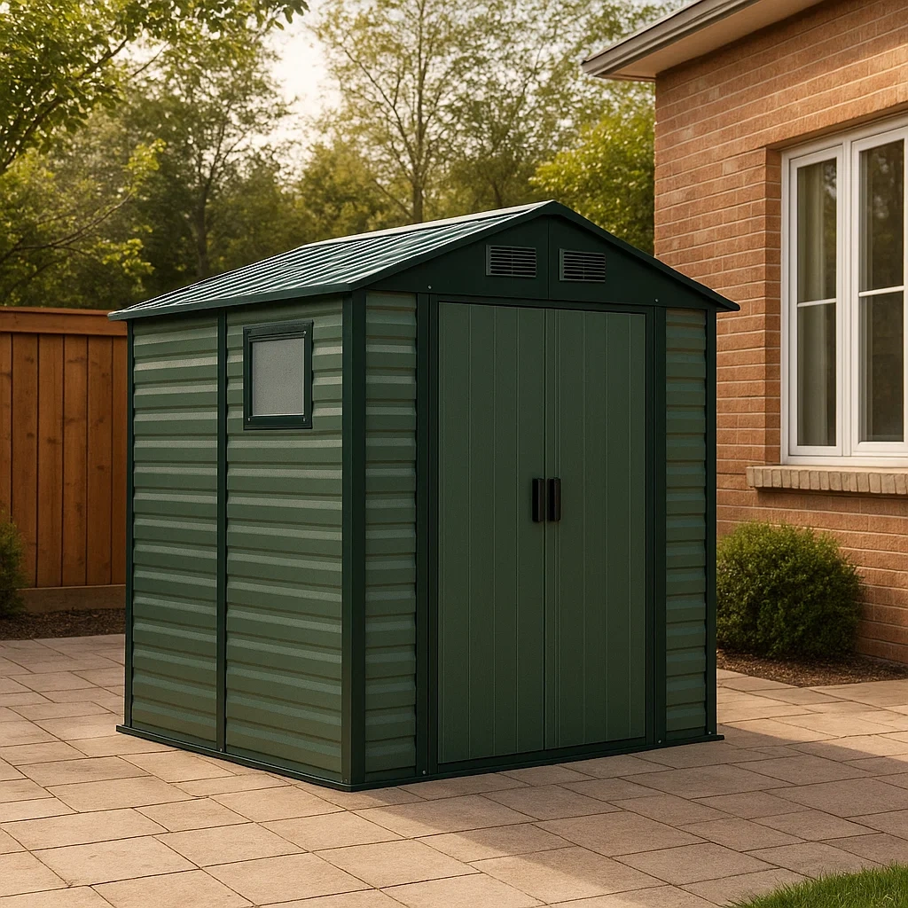 Abri de jardin rectangulaire en métal vert, à toit en pente, fixation fixe, 190 x 200 x 230 cm, pour usage extérieur - Ohdug9bAlM1H