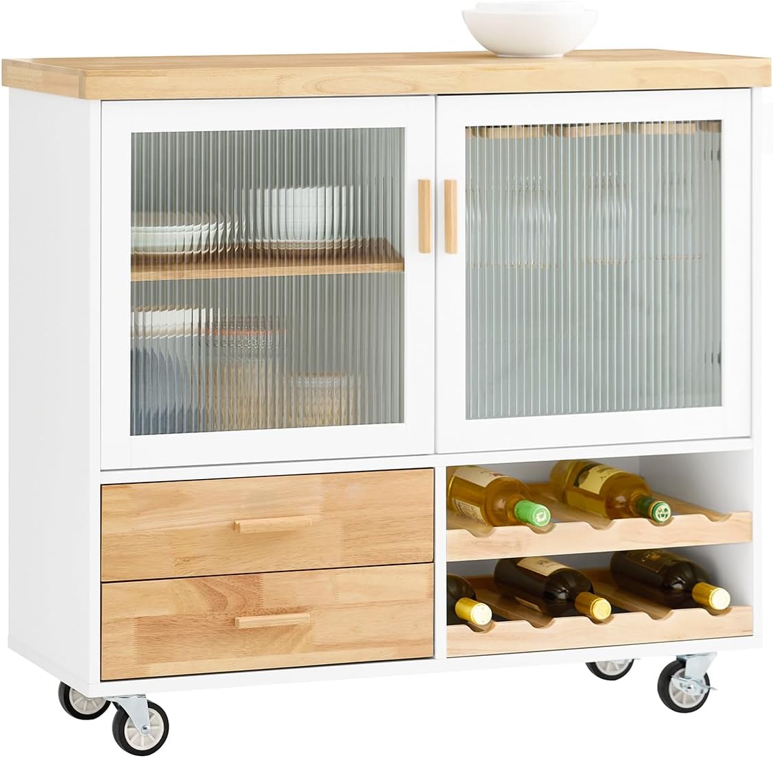 SoBuy FSB81-GR Küchenbuffet mit Mikrowellenfunktion für Esszimmer, Eingangsbereich und Wohnzimmer, mit 2 Türen, 2 Schubladen und 1 offenem Fach, Grün, 120 x 40 x 90 cm, EN