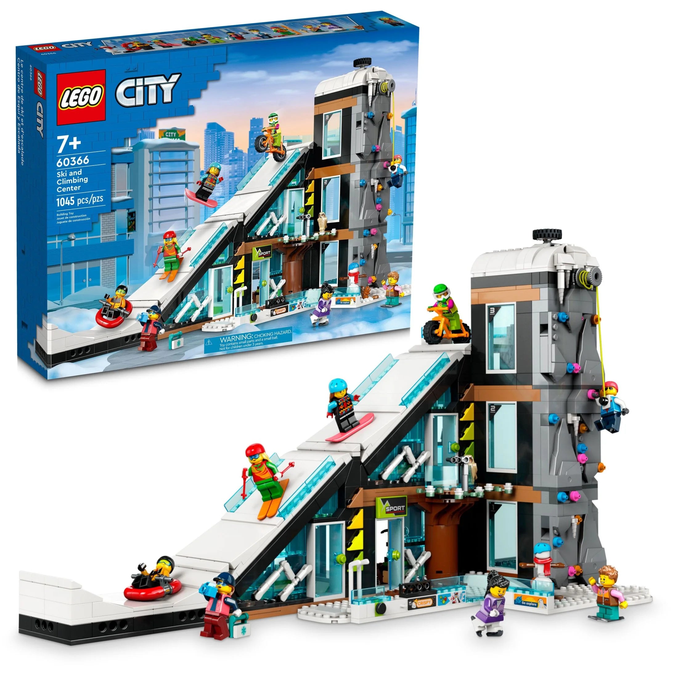 LEGO City Ski- und Kletterzentrum 60366 Bauset, 3-stöckiges Gebäude mit Skipiste, 8 Minifiguren und 2 Tierfiguren für fantasievolles Winterspiel, tolle Geschenkidee für Kinder und Skifans