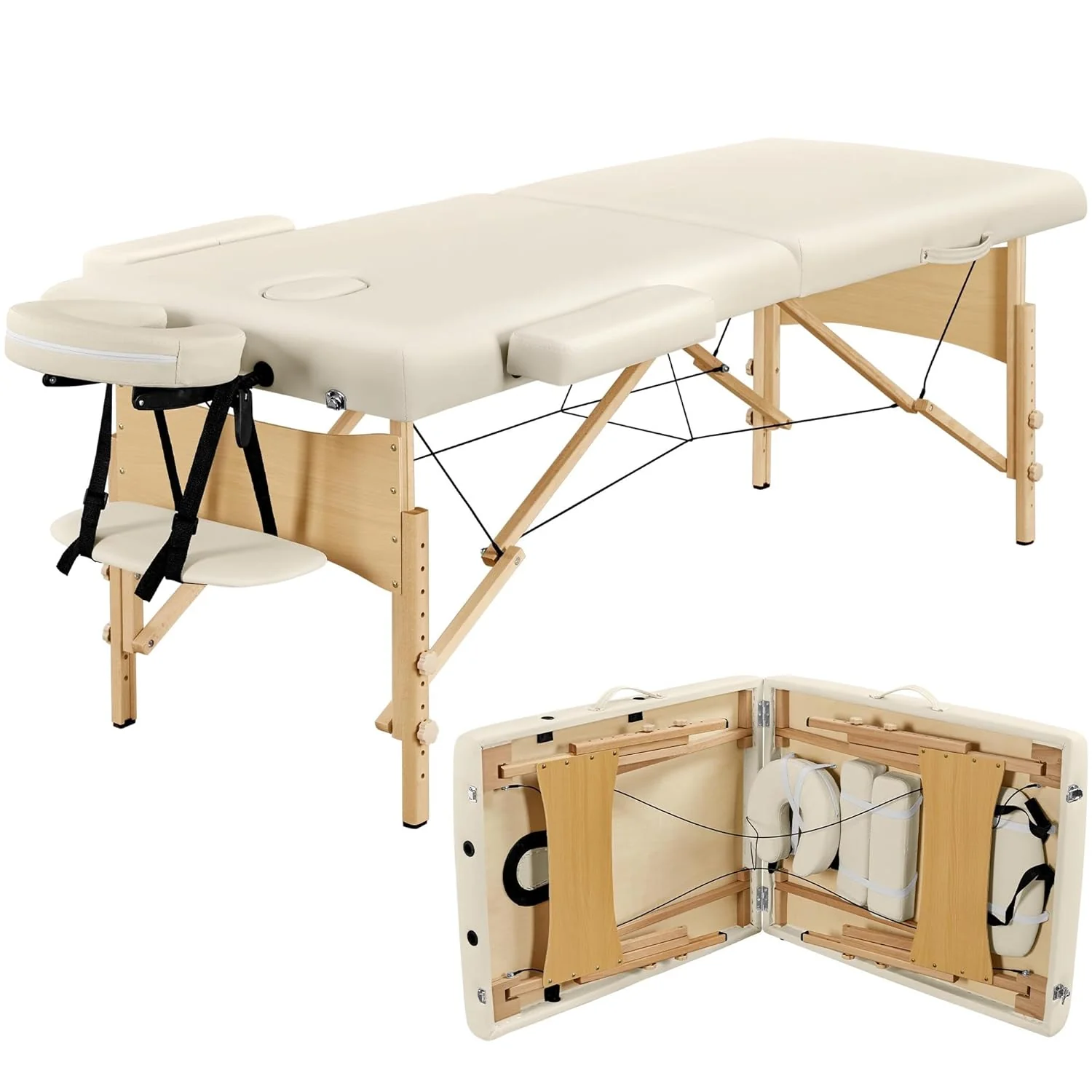 Yaheetech Massageliege – Tragbare, klappbare Behandlungsliege. Wimpern. Spa – 2-teilig, verstellbare Massageliege mit Vliestasche. 61 cm (24 Zoll). Schwarz.