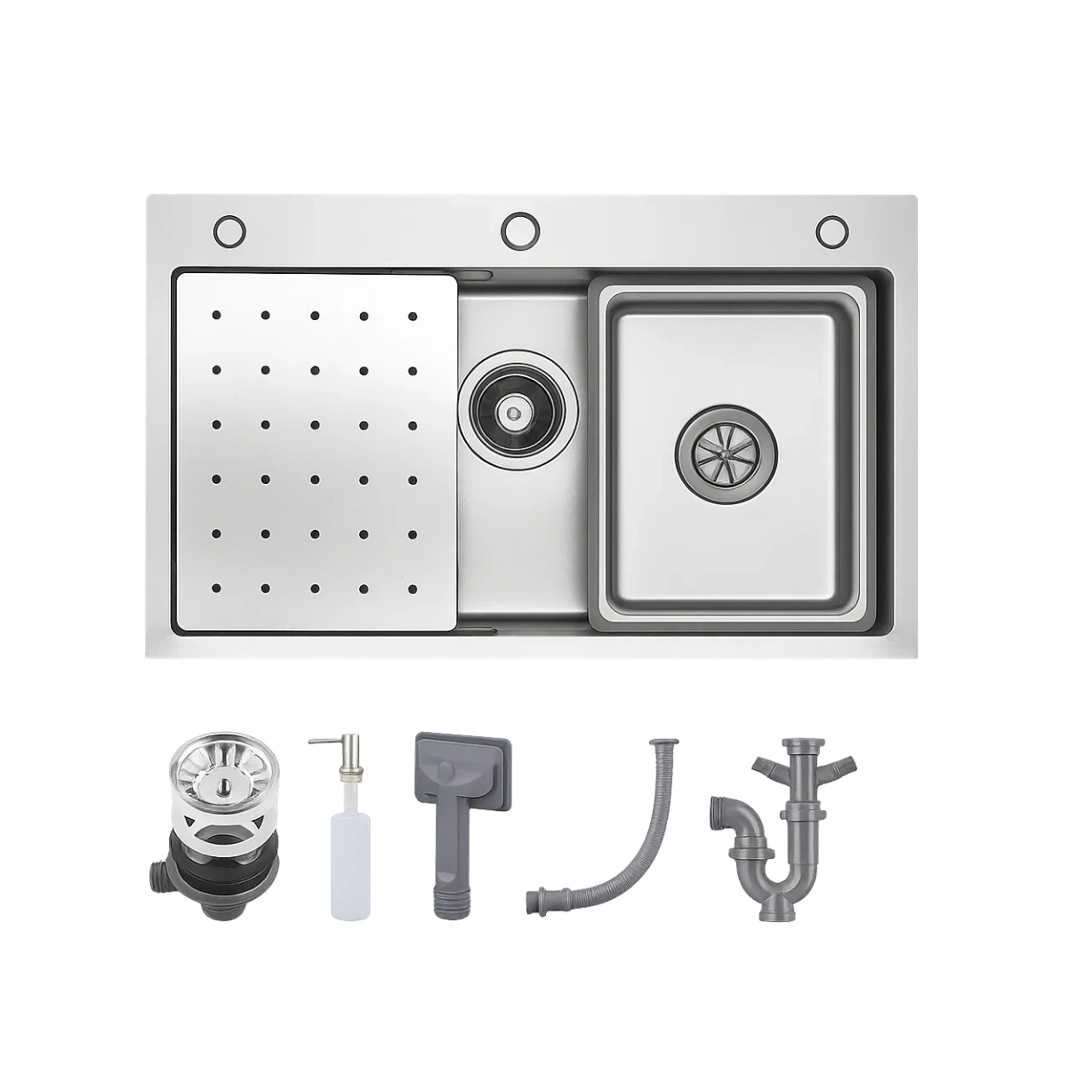 Évier - Argent - Acier inoxydable - Cuisine - 70 cm x 45 cm x 21,5 cm - SspLdDA0PYYj