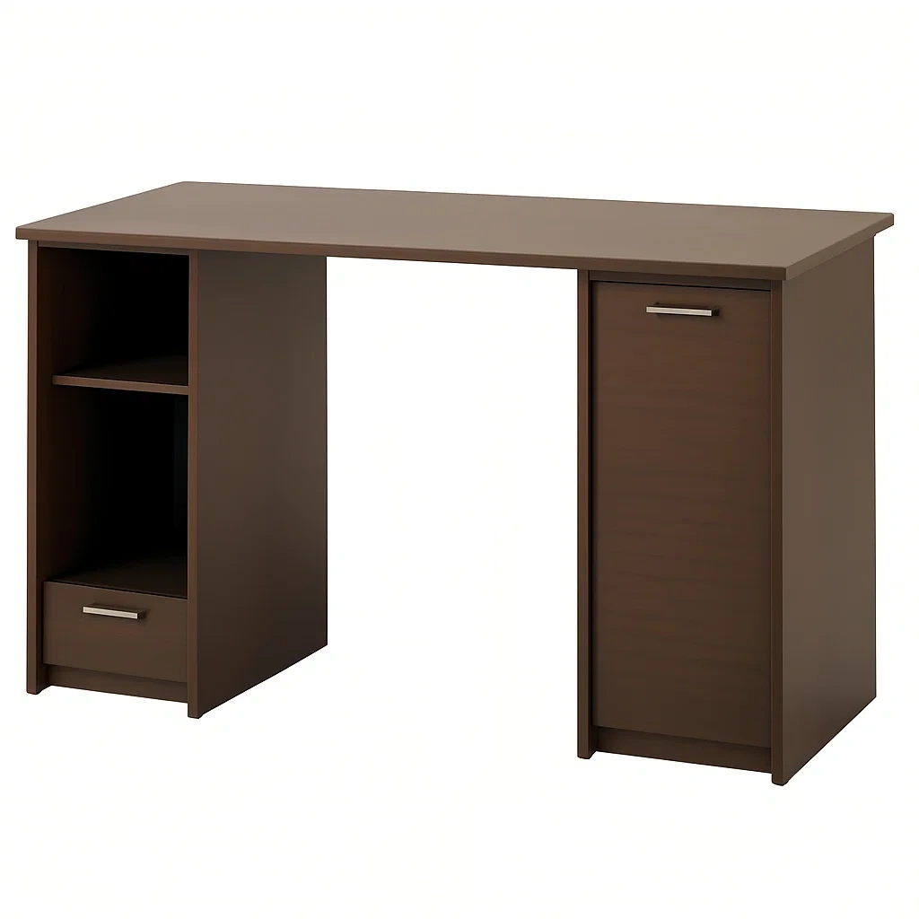 Bureau d'ordinateur avec 2 tiroirs ouverts et 2 tiroirs à portes, bois foncé, 100 x 45 x 75 cm - DWBRGgN308kc