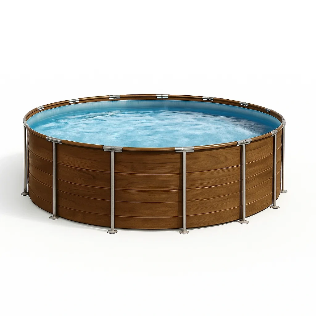 Runder, röhrenförmiger Swimmingpool 298x96 cm, Holzfarbe, mit Filter und Leiter jzWeJss247RF