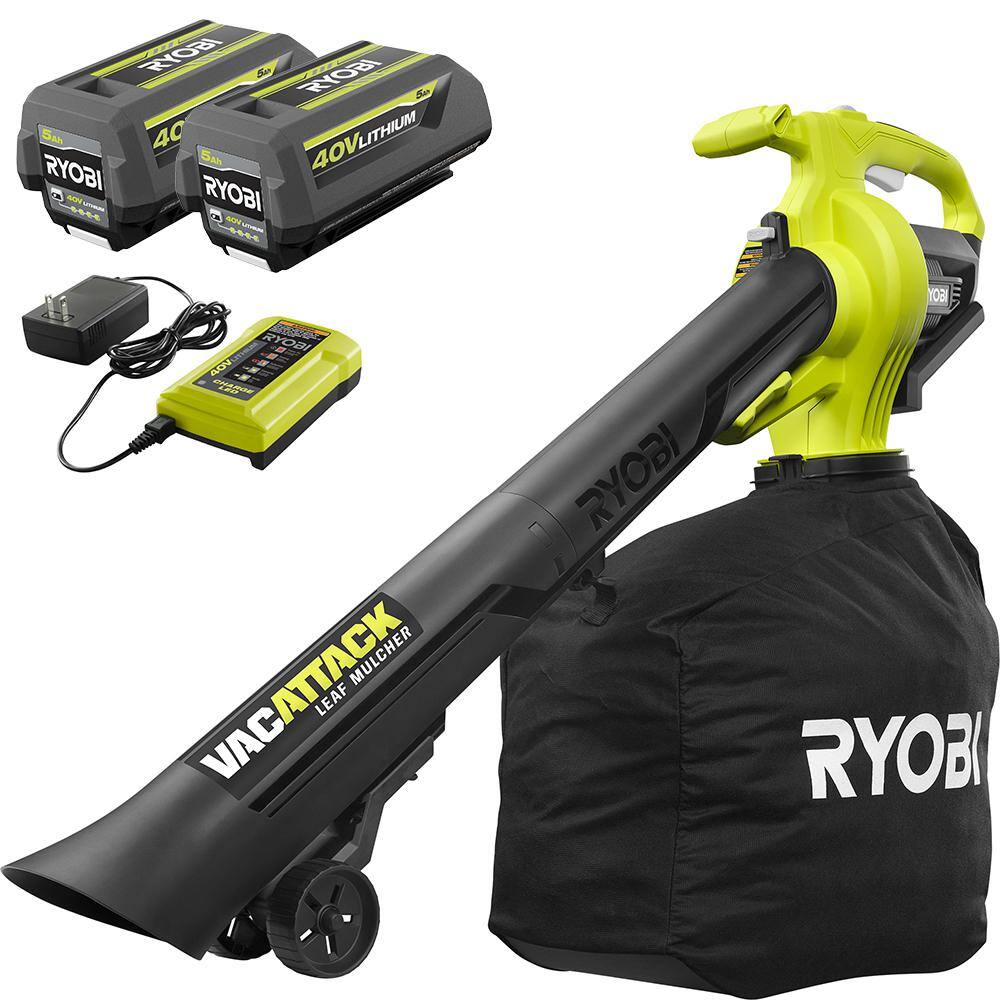 2025 RYOBI Aspirateur-Souffleur sans fil 40V Vac Attack aveRYOBI Akku-Staubsauger-Souffler 40V Vac Attack mit Aktenvernichterfunktion. (2) 5,0-Ah-Batterien und Ladegerät – Modell C Fonction Broyeur. (2) Batterien 5,0 Ah und Ladegerät – Modell RY40451