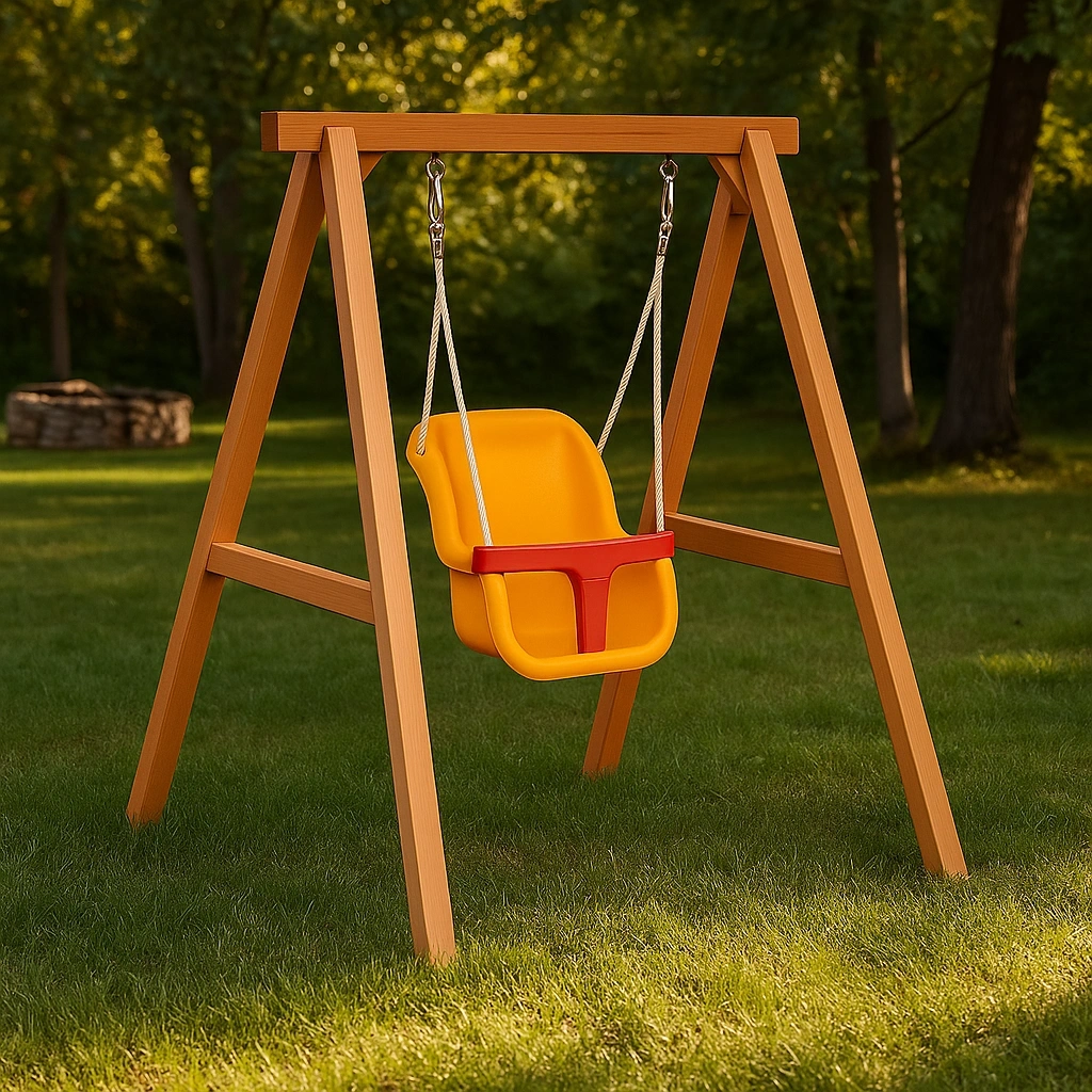 Kinderschaukel mit Holzrahmen, gelb, Kunststoff, für den Außenbereich, 1,8 x 1,3 x 2 m - AFsLUdt184pu