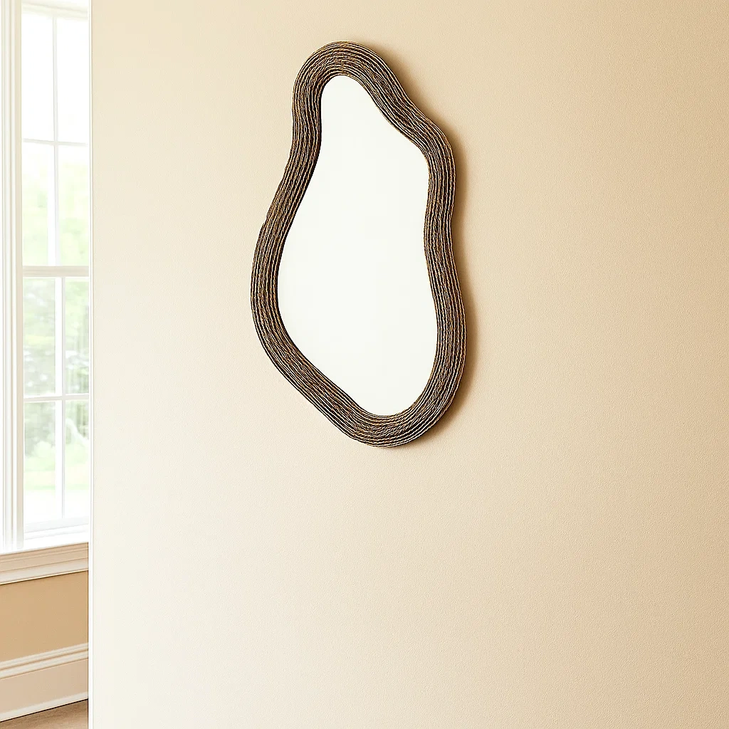 Miroir mural marron en bois, idéal pour le salon, 47 x 4 x 101 cm