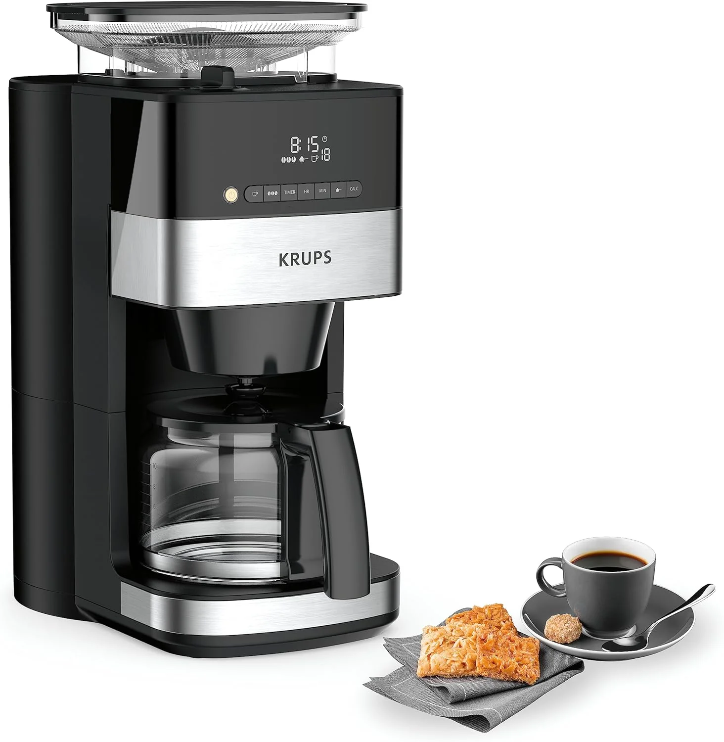 Krups Grind and Brew KM8328 Filterkaffeemaschine mit Mahlwerk (Modelljahr 2025). 1,25 l. 10–15 Tassen.