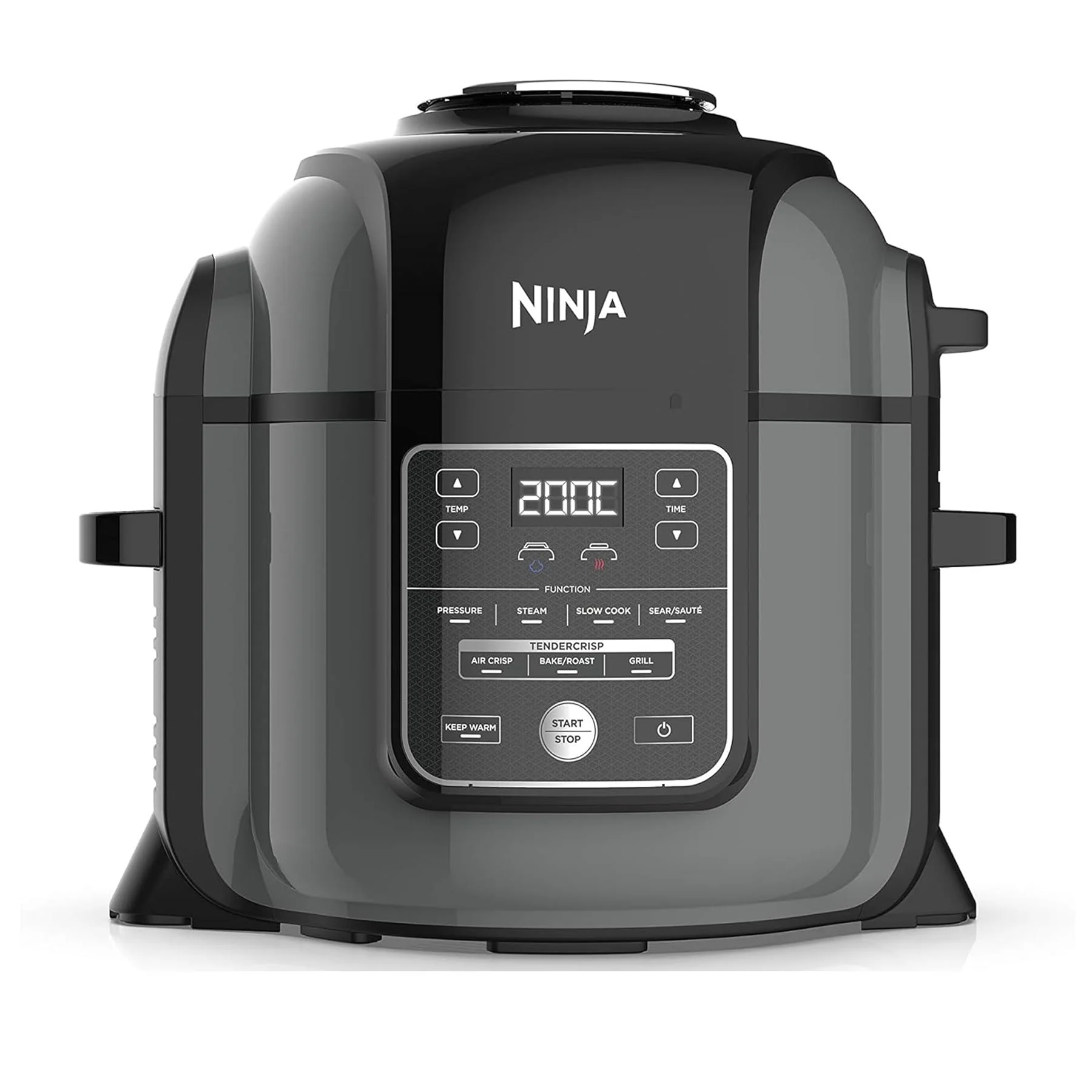 Ninja Multikocher Foodi OP350UK (2025). 9-in-1-Funktion. 6-Liter-Schnellkochtopf und Heißluftfritteuse. Gebürsteter Stahl und Schwarz.