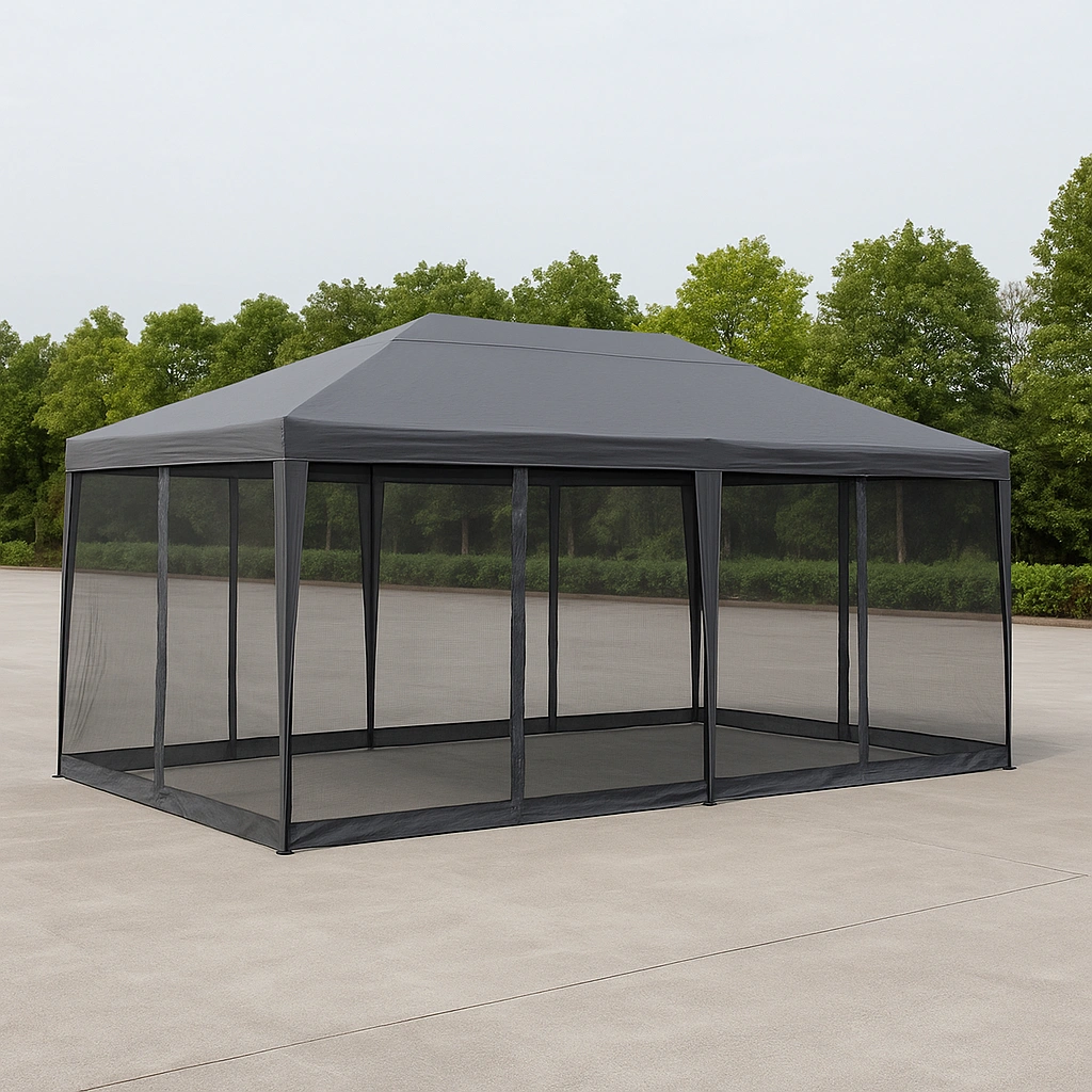Pavillon de jardin extérieur en polyester gris 600x300x260 cm