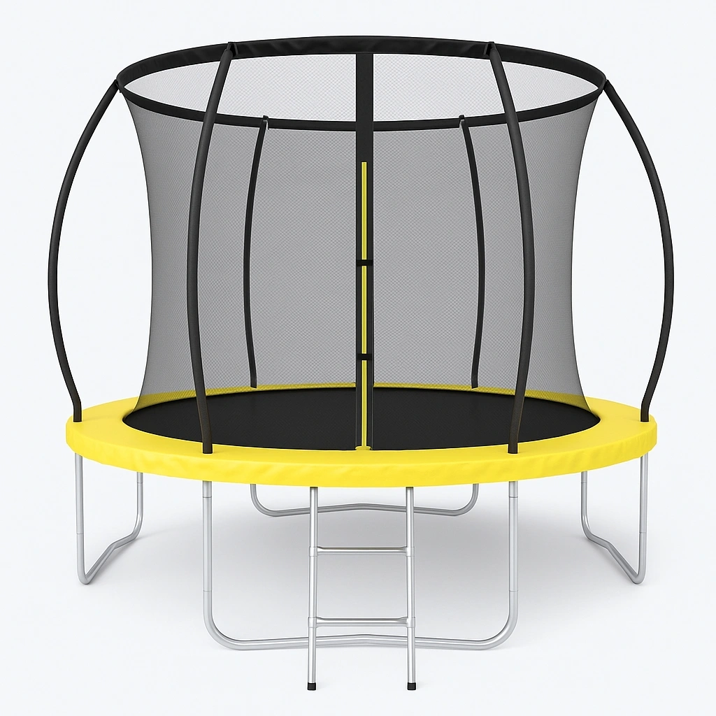 Trampoline rond 365 cm en acier jaune/noir pour jardin et activités de plein air 335 cm x 335 cm x 225 cm - KhppSUH101mb
