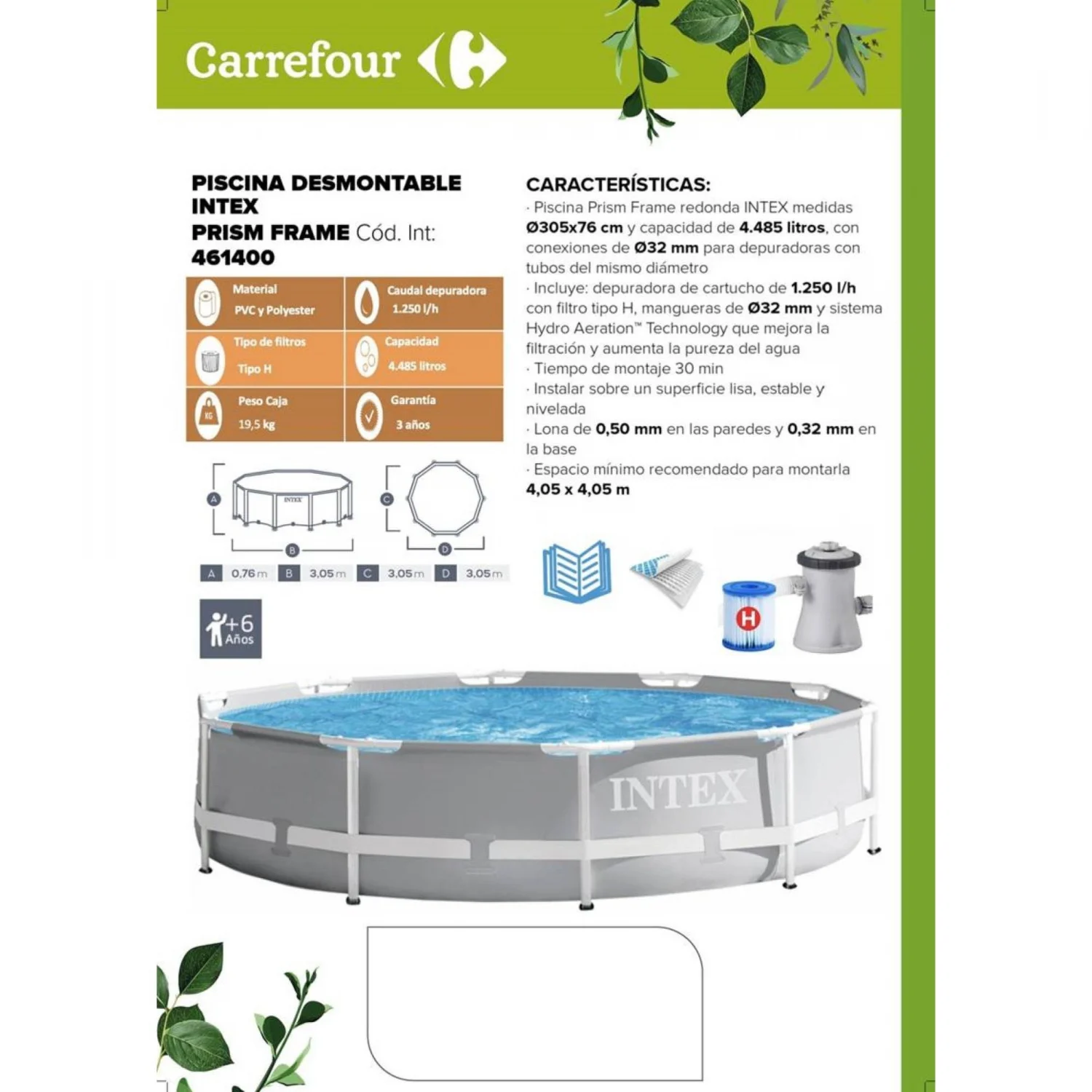 Intex Prism Frame Runder Aufstellpool 305x76 cm mit Filterpumpe