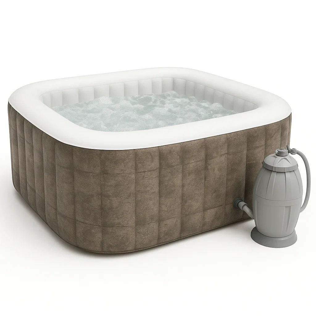 Aufblasbarer Whirlpool 180x180x71 cm, 4 Sitze, quadratisch, hellbraun/weiß, COxHFpg328BW