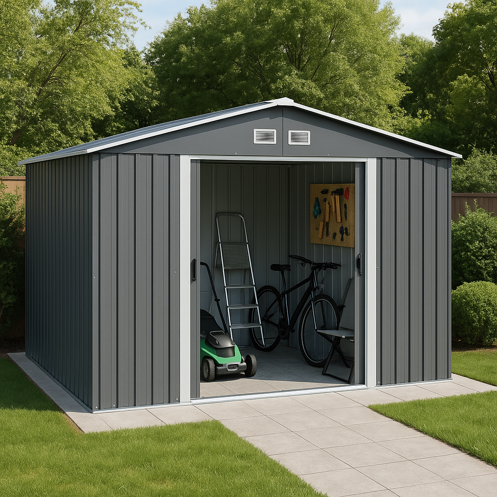 Abri de jardin en métal gris anthracite, acier, rangement d'outils d'extérieur, 280 x 210 x 240 cm