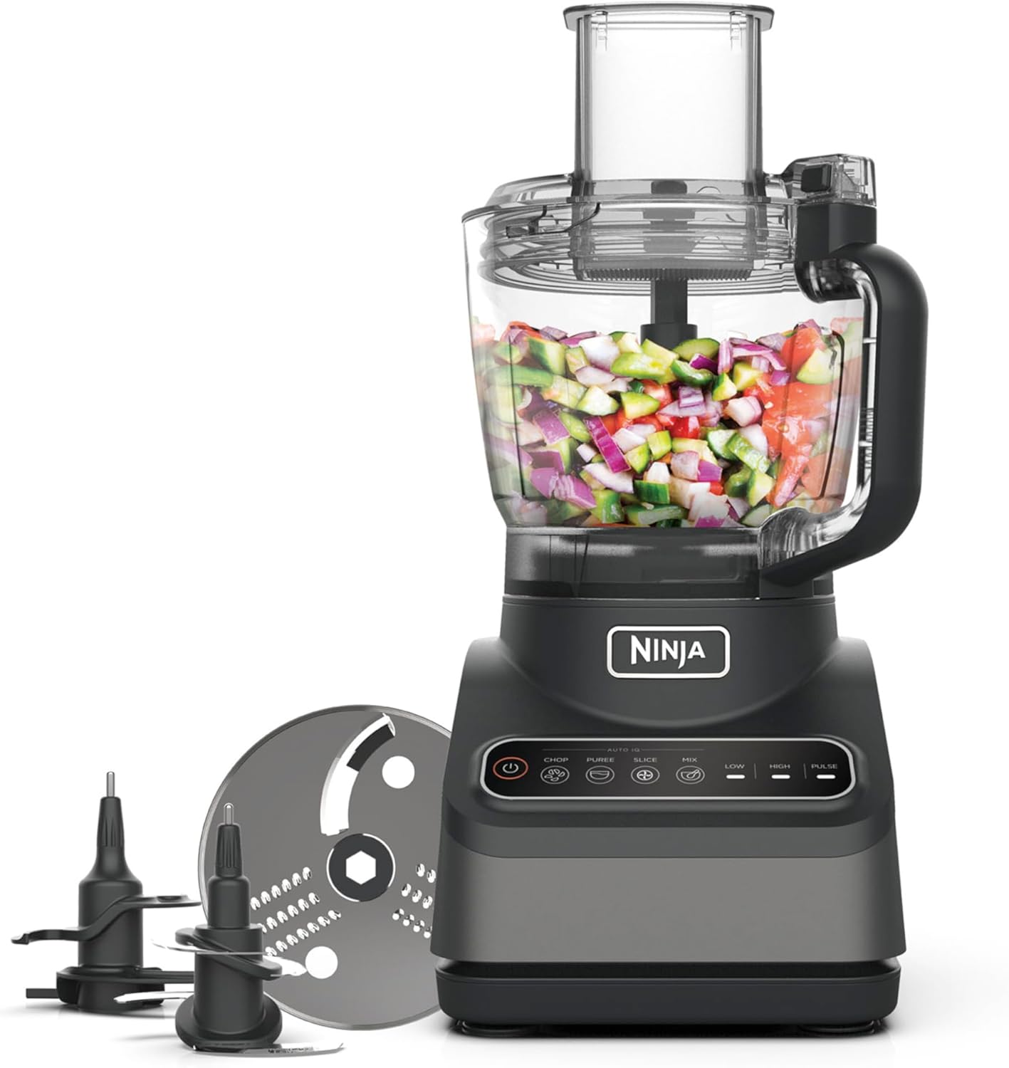 Ninja BN750EU 2-in-1-Standmixer – 1200 W, 3 Automatikprogramme, 4 manuelle Einstellungen, Auto-iQ-Technologie, 2,1-Liter-Behälter und 700-ml-Messbecher, spülmaschinenfeste Teile – Schwarz/Silber