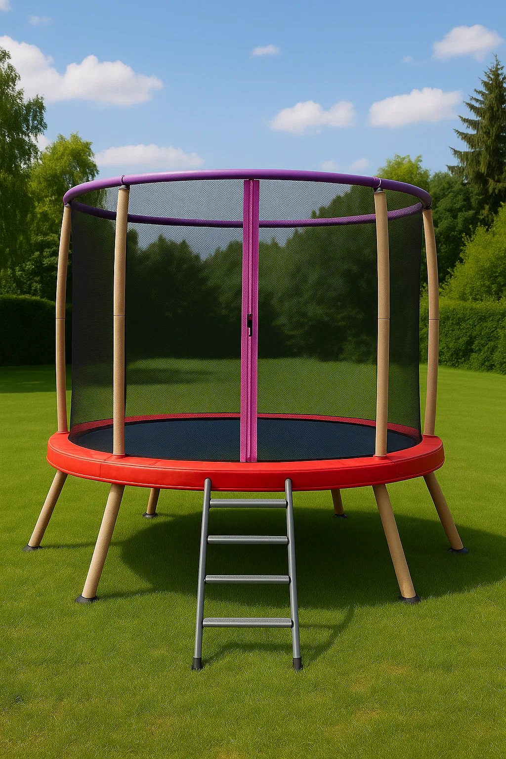 Trampoline rond rouge en PVC d'extérieur 250×250×230 cm mvVlZaj117Pc