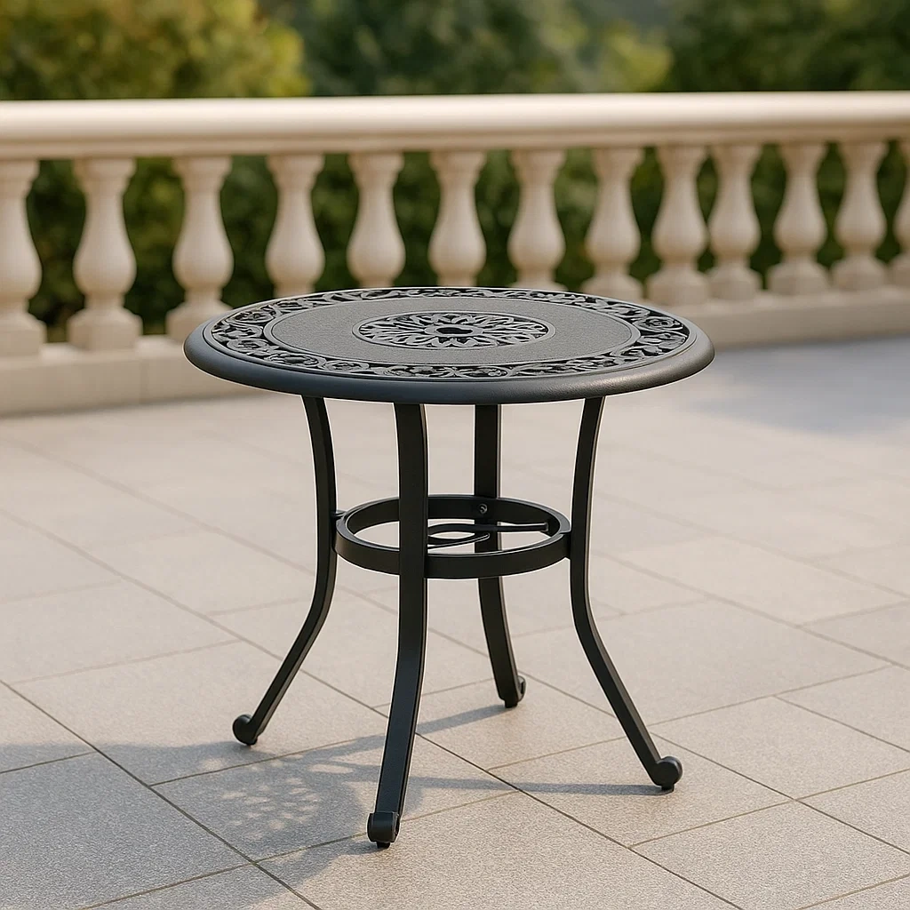Table de bistrot d'extérieur, noire, en aluminium moulé, pour terrasse, diamètre 81 cm x hauteur 74 cm