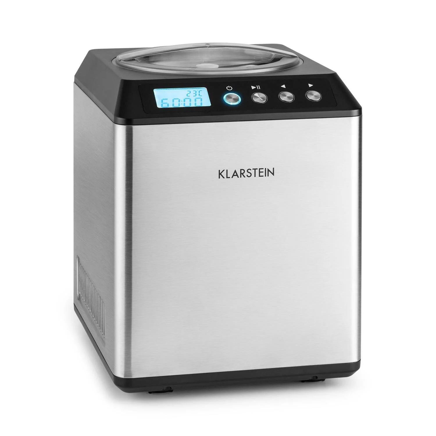 Klarstein Vanilla Sky Eismaschine (Modelljahr 2025) – 2 l, 180-W-Kompressor, Edelstahl, Warmhaltefunktion, Timer, LED-Anzeige – Silber