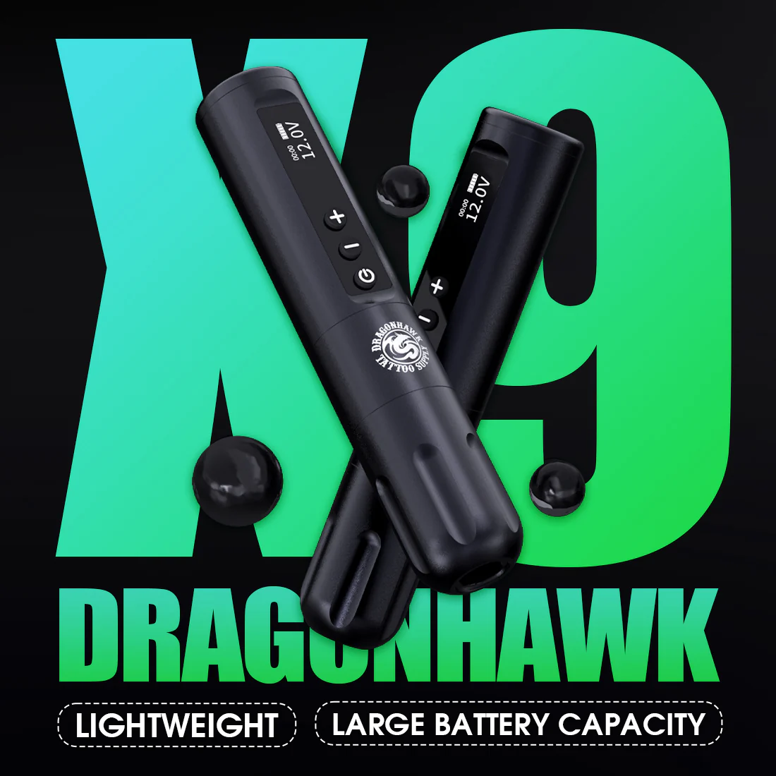 Dragonhawk X9 Akku-Tätowiermaschinen-Set mit Mcore-L1 Motor – Extrem lange Betriebszeiten