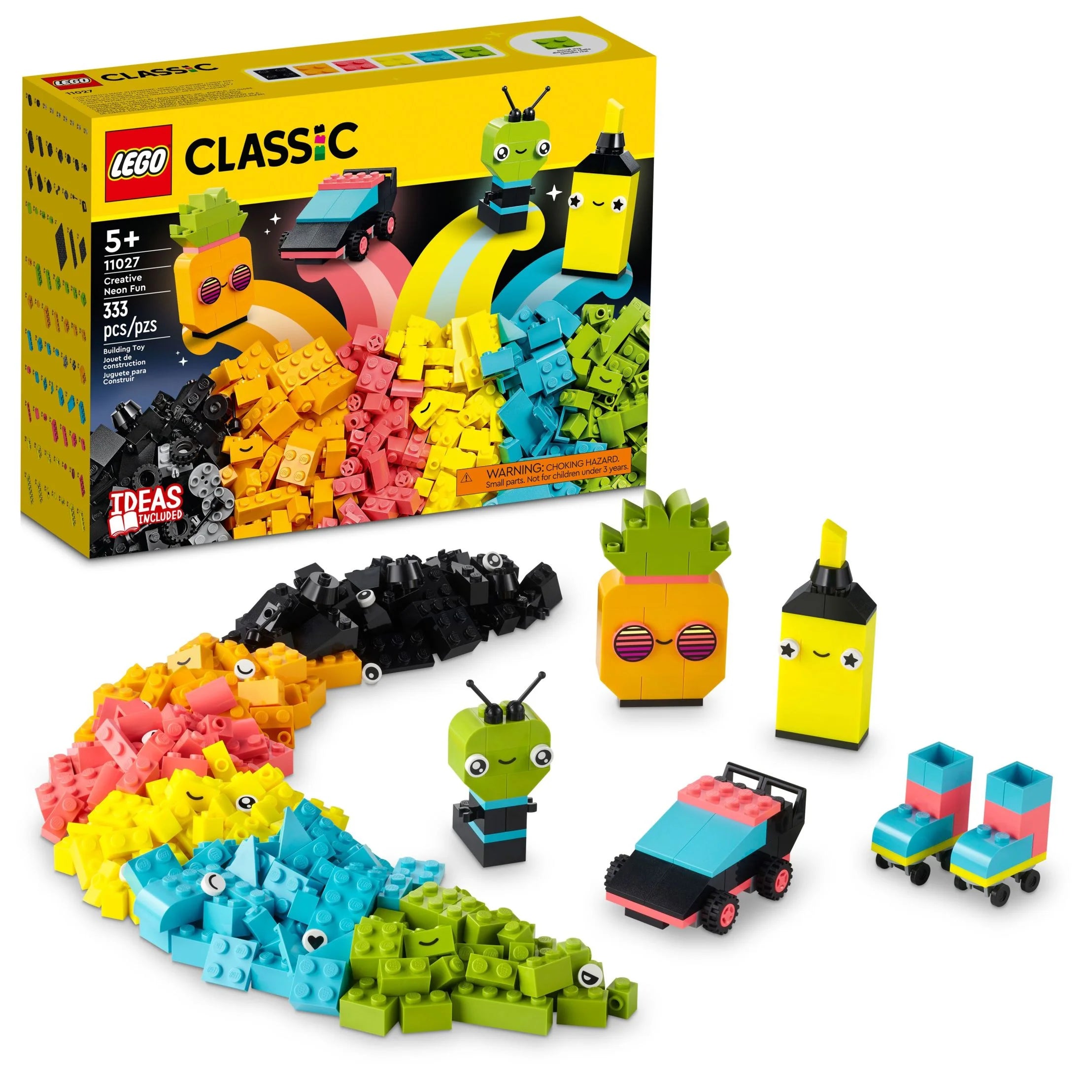 LEGO Classic Neon Kreativ-Bausteinset 11027: Bauspielzeug zum Bauen von Autos, Ananas, Aliens, Rollschuhen und vielen weiteren Modellen – für Jungen und Mädchen ab 5 Jahren