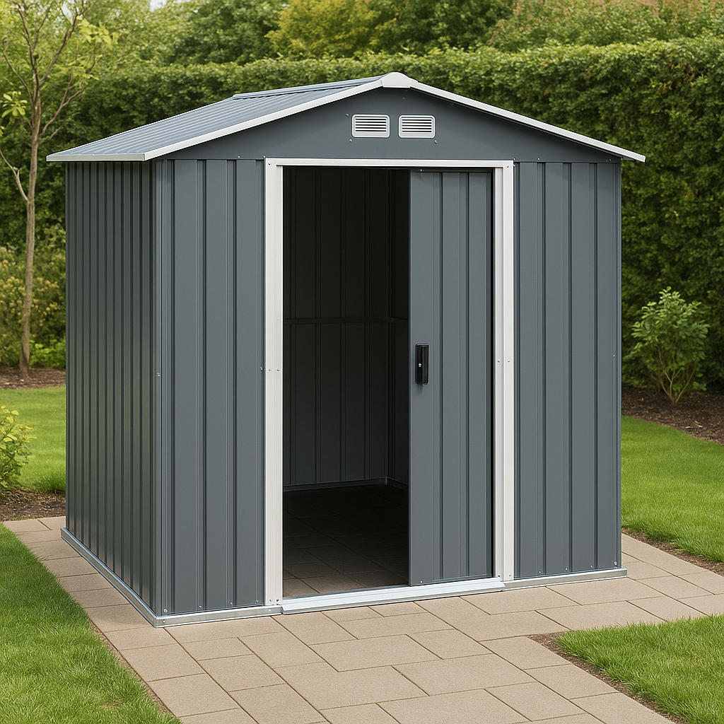 Abri de jardin en acier gris pour le rangement extérieur, 213 x 130 x 220 cm