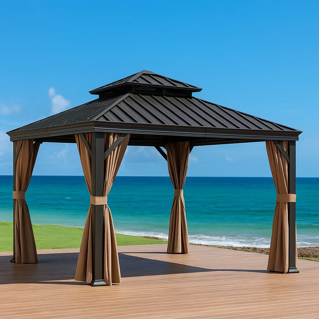 Pergola de jardin avec toile d'ombrage, noire, aluminium et tissu, extérieur, 305 x 305 x 292 cm