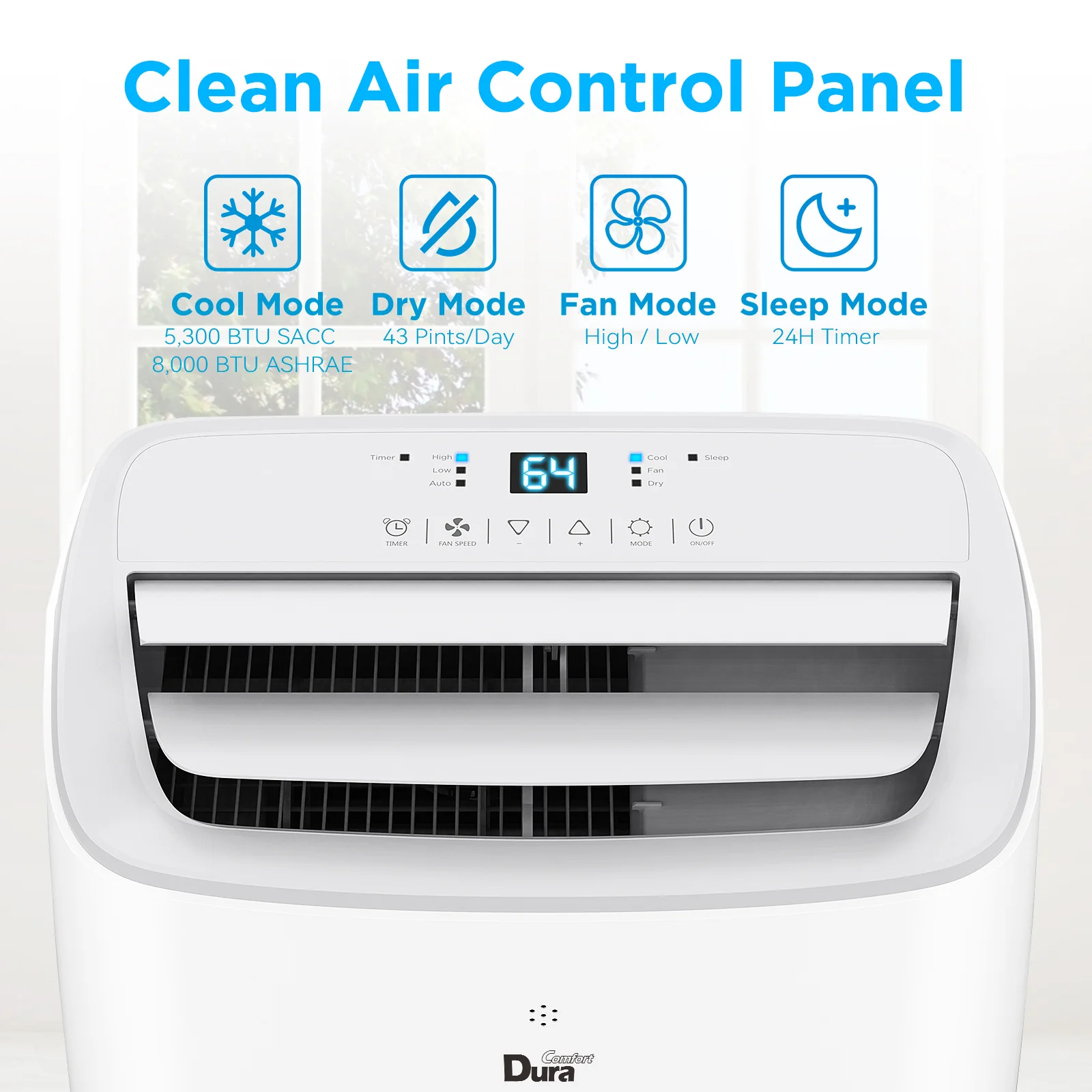 2025 DuraComfort 3-in-1 Mobile Klimaanlage – 8.000 BTU (ASHRAE) / 5.300 BTU (SACC) – Leise – Für Räume bis zu 18,6 m²