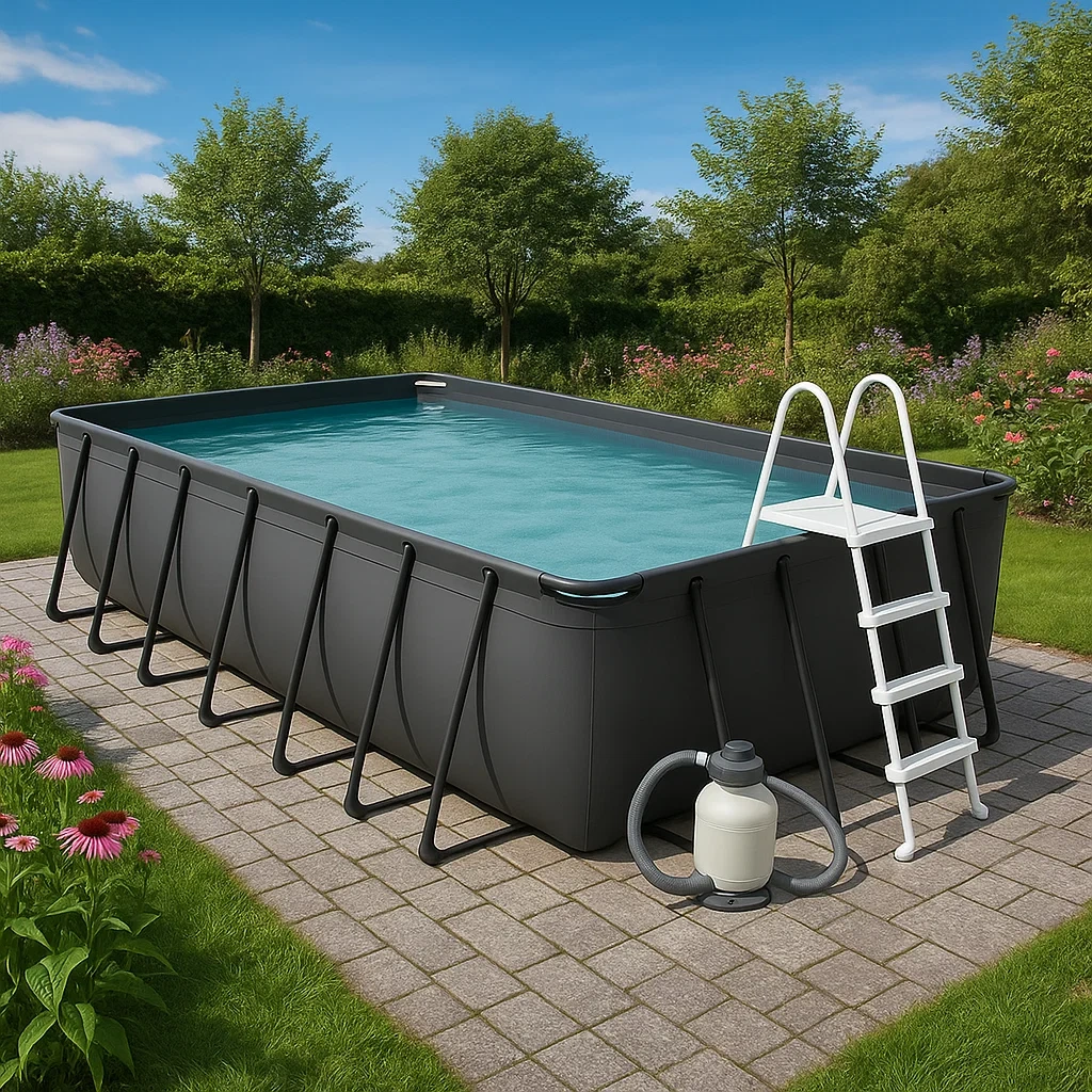 Piscine tubulaire rectangulaire 700 x 355 x 125 cm Noir/Gris avec filtre et échelle yDlBVpO172Zj
