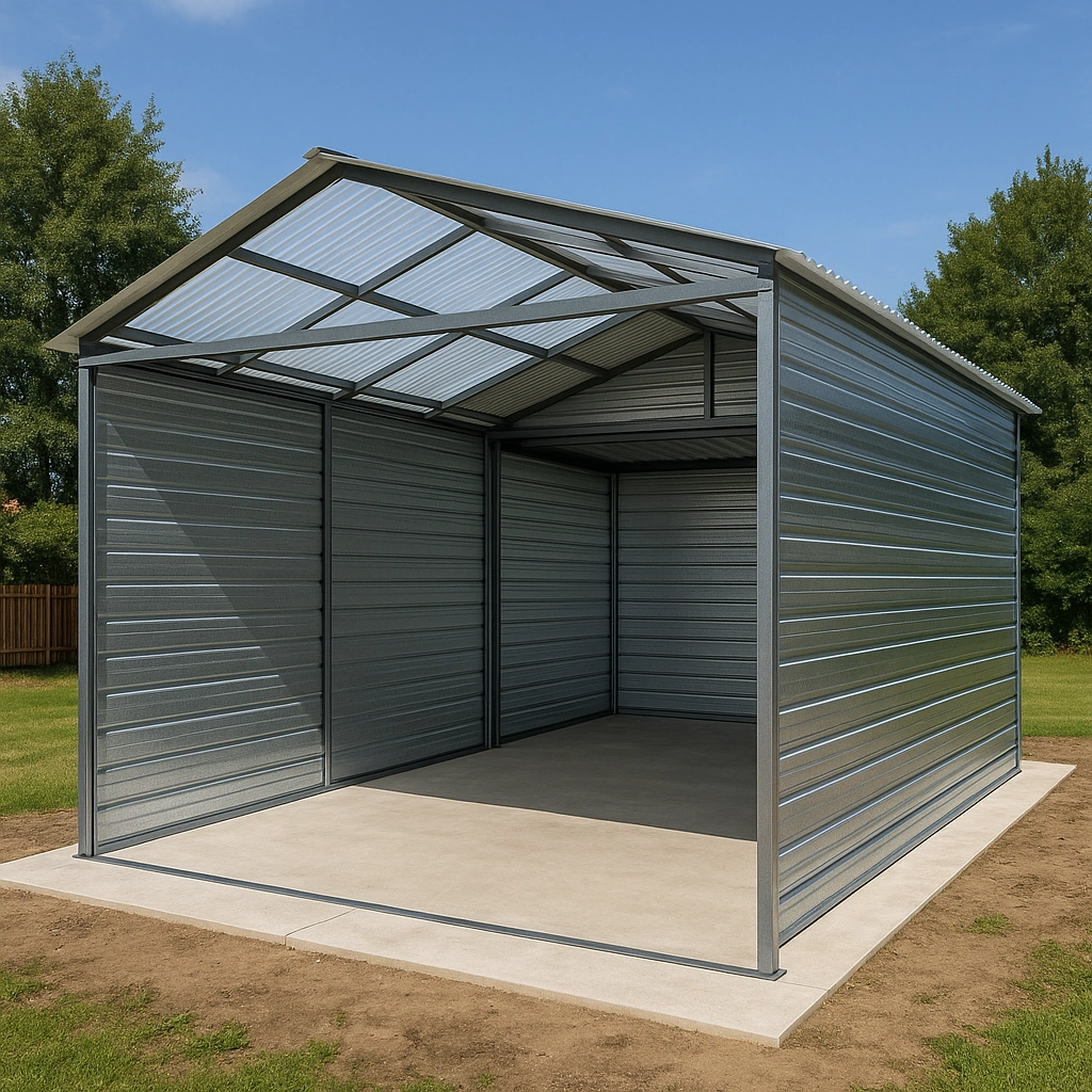 Garage avec structure métallique en acier gris, extérieur, 600 x 300 x 320 cm