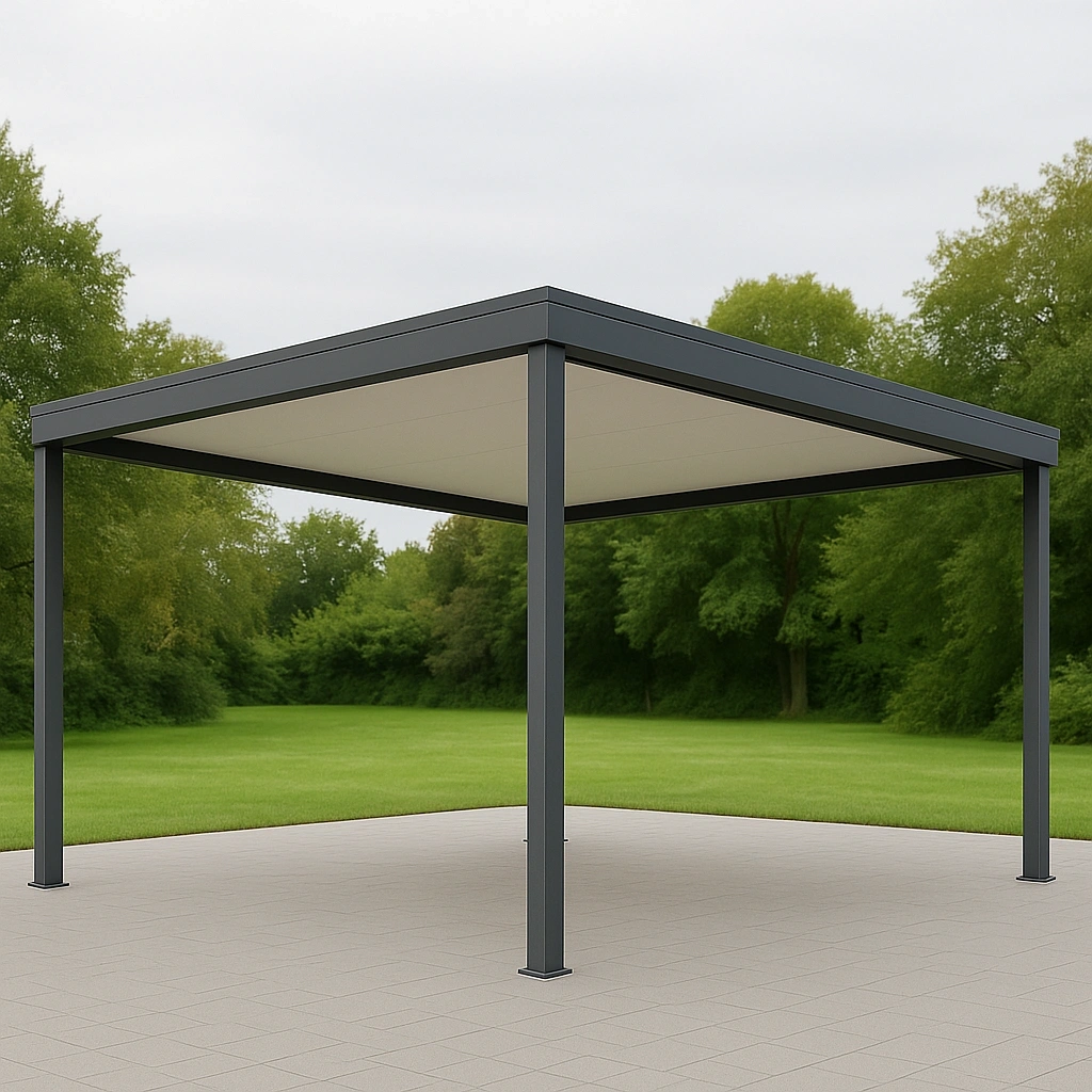 Abri voiture carré extérieur avec toit fixe, gris, aluminium, extérieur, 350 x 350 x 290 cm - KJuwphV504vs