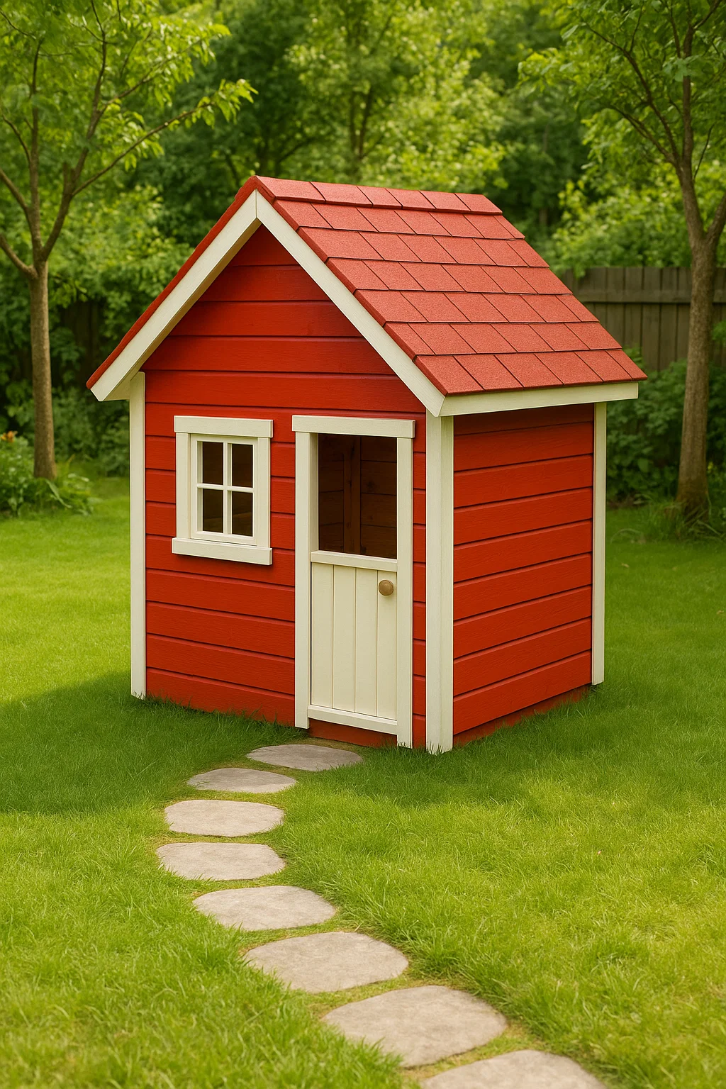Rotes Holzspielhaus für Kinder mit Satteldach für den Garten, 130 x 110 x 145 cm, OrtkXVN139YD