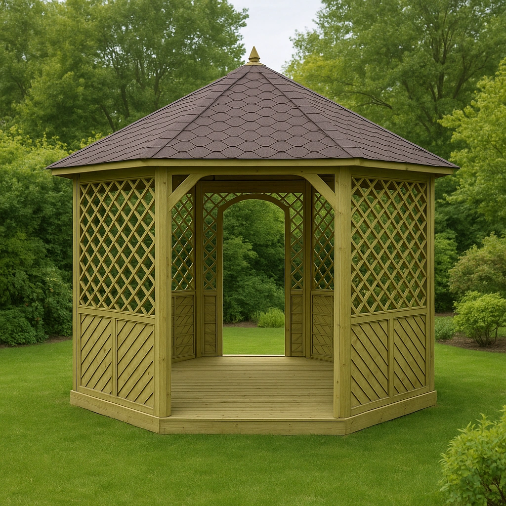 Pavillon/gazebo de jardin en bois marron pour usage extérieur, 300 x 300 x 330 cm
