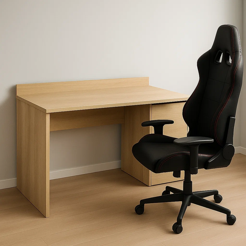Bureau d'ordinateur en MDF, coloris chêne clair, avec dossier haut, autoportant, 130 x 50 x 75 cm, pour bureau ou espace de travail - j5FsjrHzv7Jw