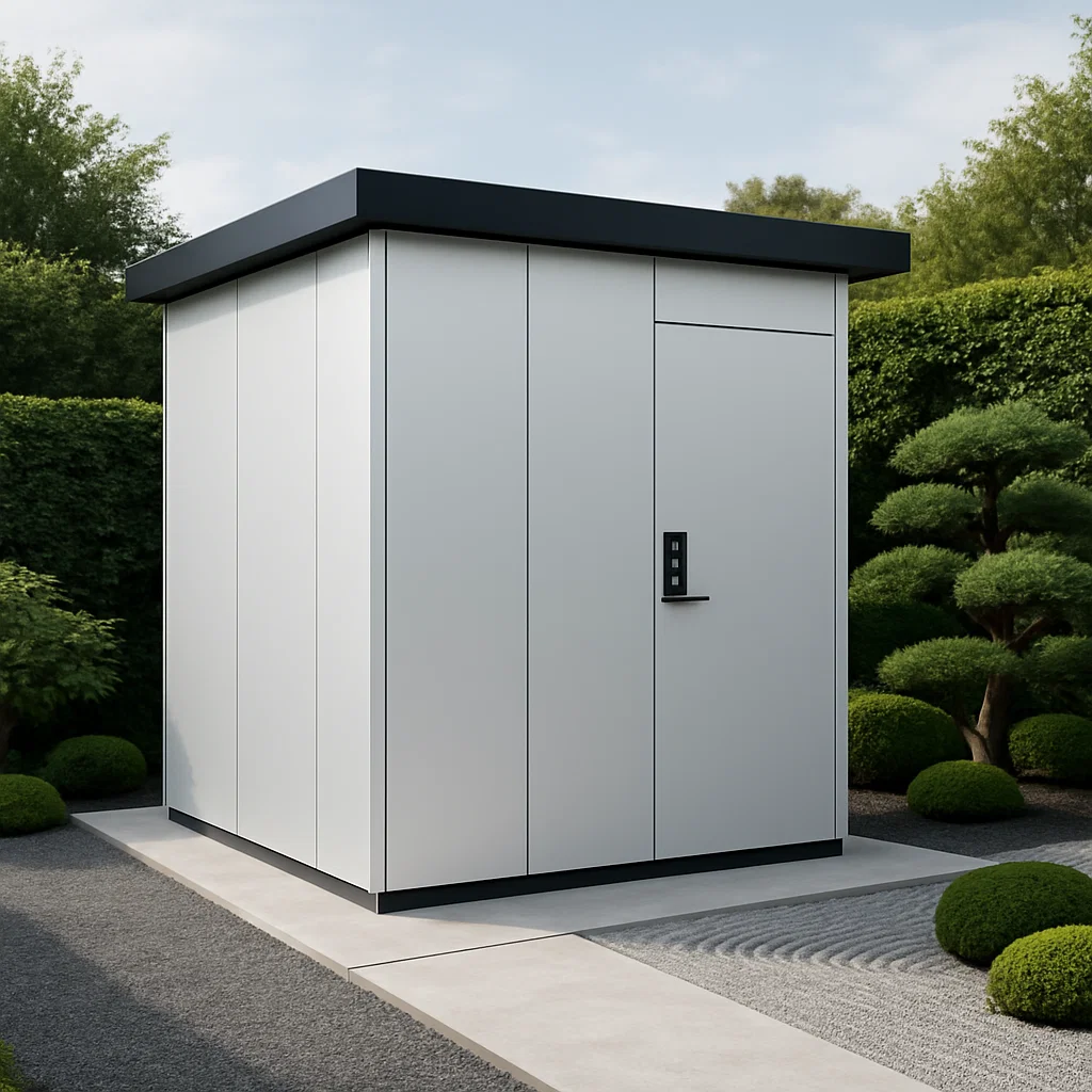 Abri de jardin blanc avec structure en métal noir pour usage extérieur 220×180×205 cm tJOUMCu208DL