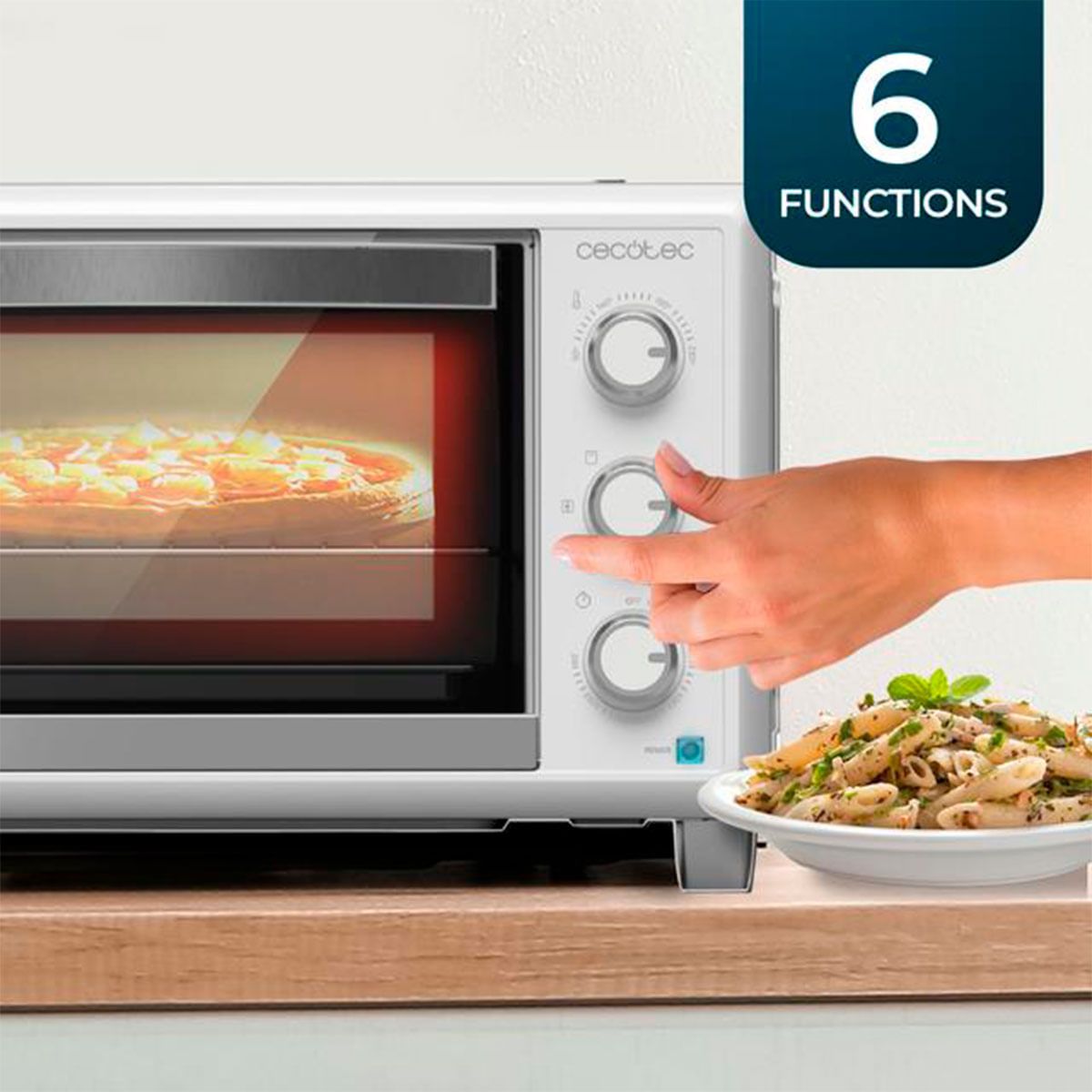 Cecotec Bake&toast 2600 4-Pizza 1500W 26l Tischbackofen mit speziellem Pizzastein, Weiß