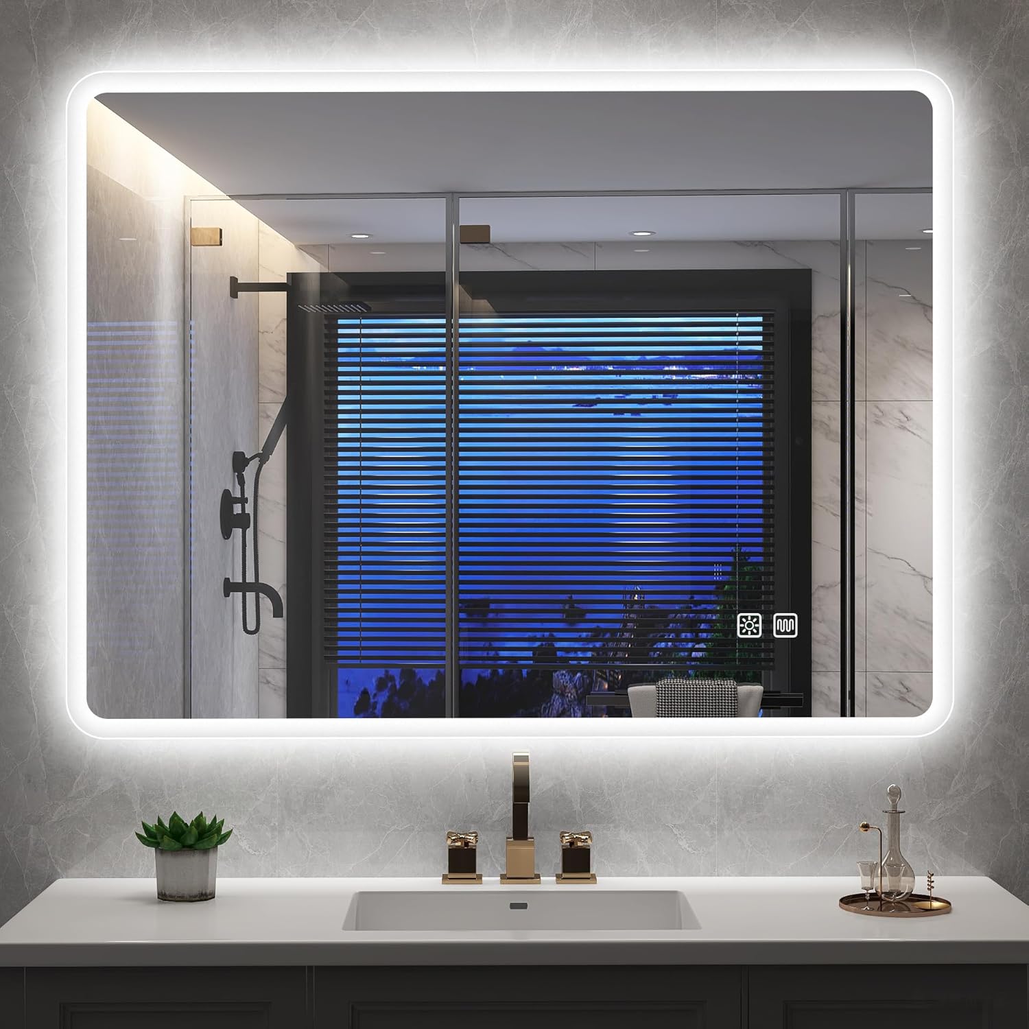 S'bagno Badezimmerspiegel mit Beleuchtung 1200 x 700 mm, IP44 – Badezimmerspiegel mit LED-Beleuchtung und Bluetooth, Antibeschlagfunktion / 3 Lichtfarben (3000 K, 4000 K, 6500 K) / dimmbar / Memory-Funktion, vertikal oder horizontal montierbar