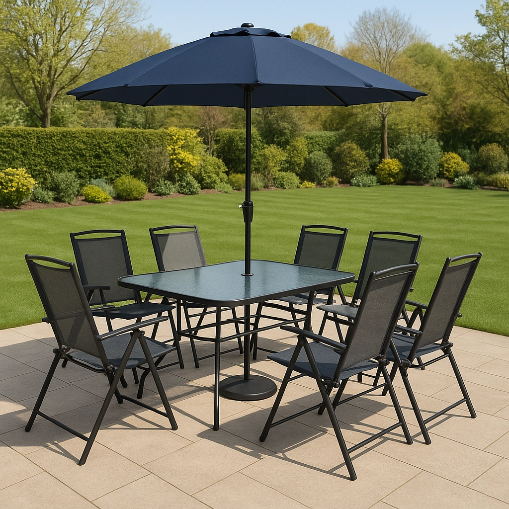 Ensemble de salle à manger d'extérieur 9 pièces en métal noir pour jardin et terrasse - MrlzdnC374QS